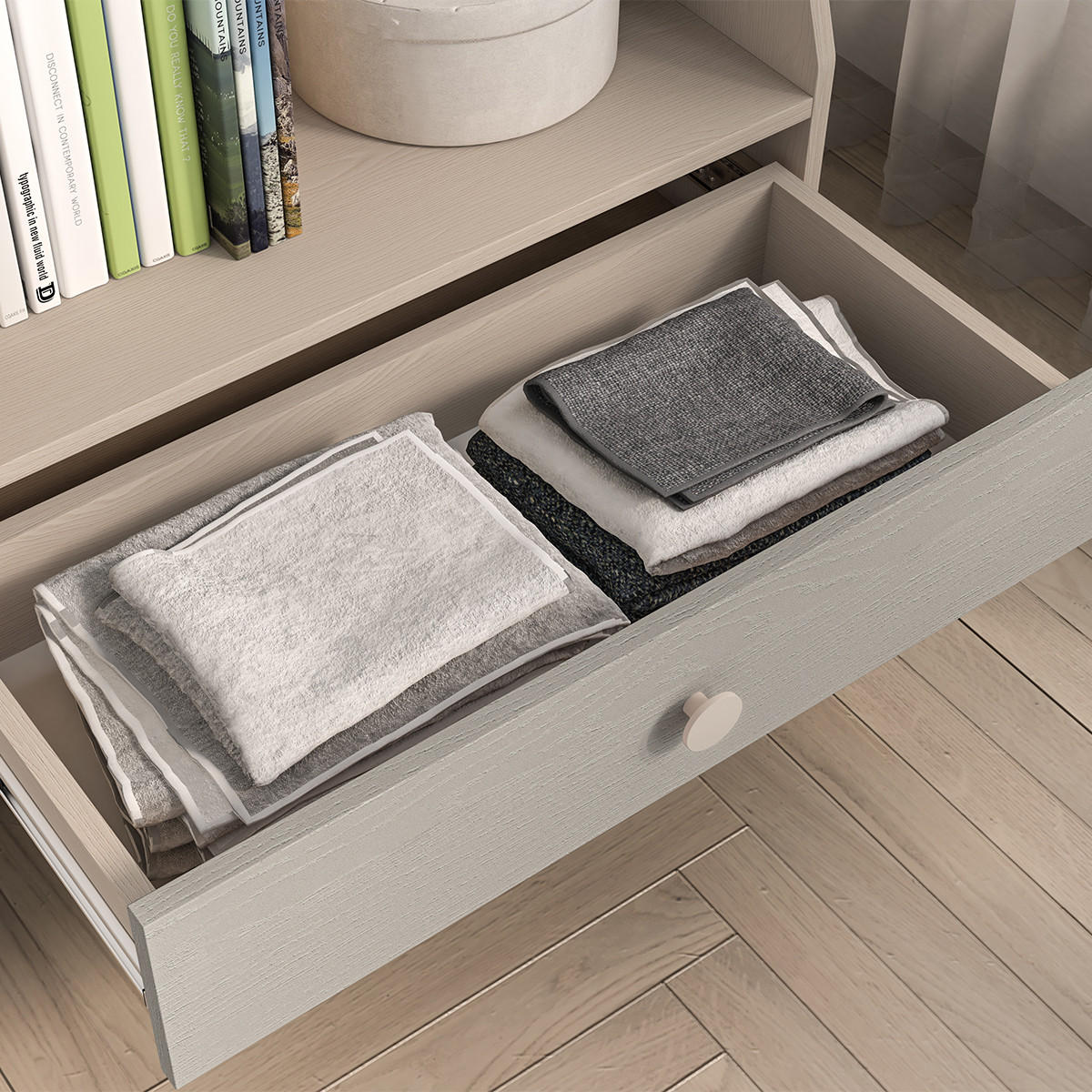 KNIHOVNA Alycia Béžová - Šedá - Efekt dřeva - šedá, dřevo (72/90/36cm) - Petits-meubles