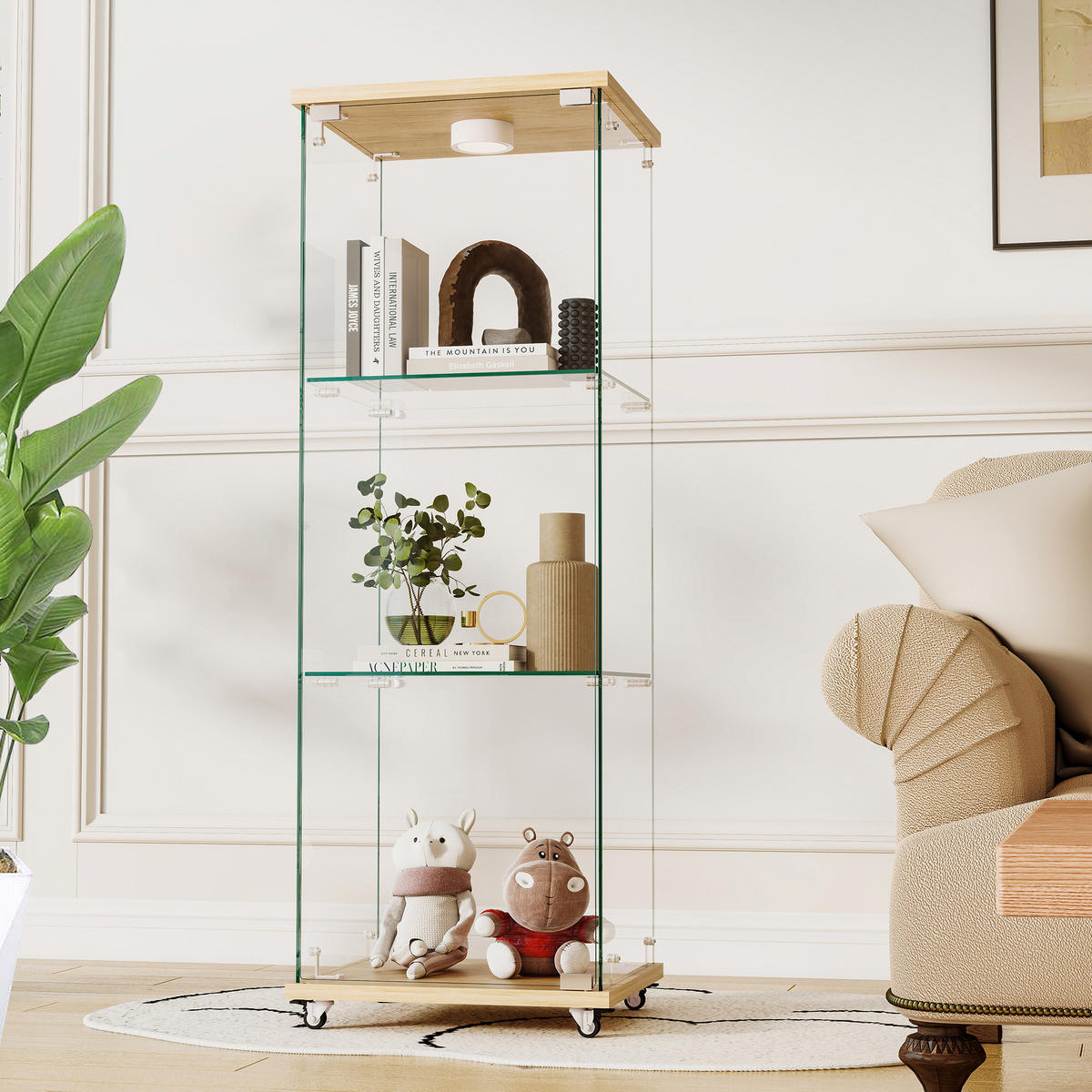 VITRINE in Naturfarben Glasvitrine mit LED-Beleuchtung für Wohn- und Schlafzimmer, B42.5/T36.5/H120cm - Naturfarben, Glas/Holzwerkstoff (42.5/120/36.5cm) - STILVORA