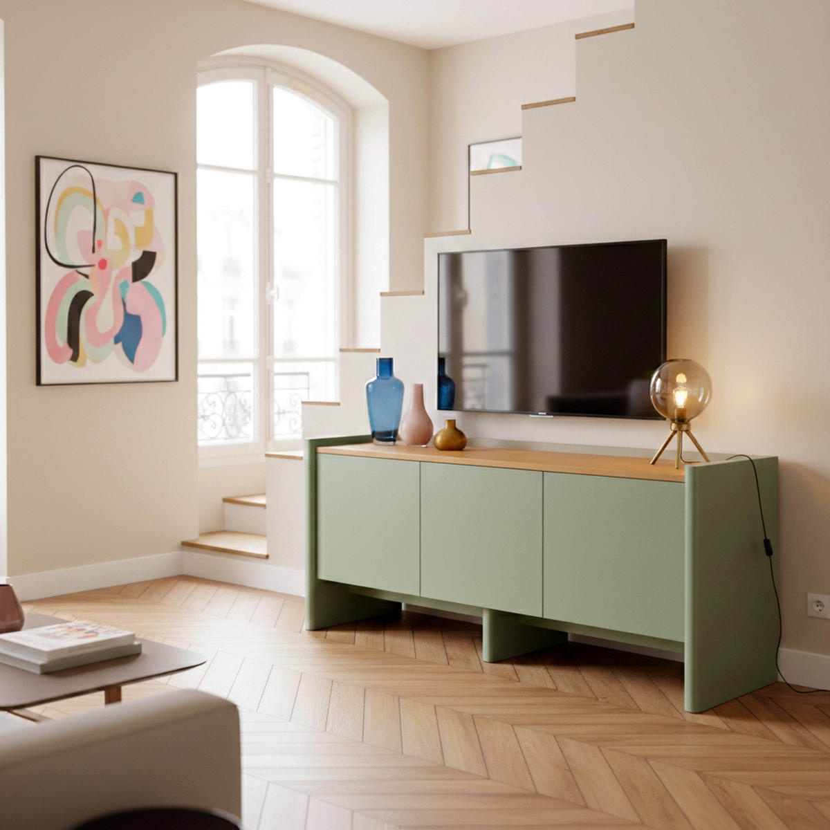 TV-SCHRANK 120 cm, Grün - Grün, Holz (40/55/120cm) - Oviala