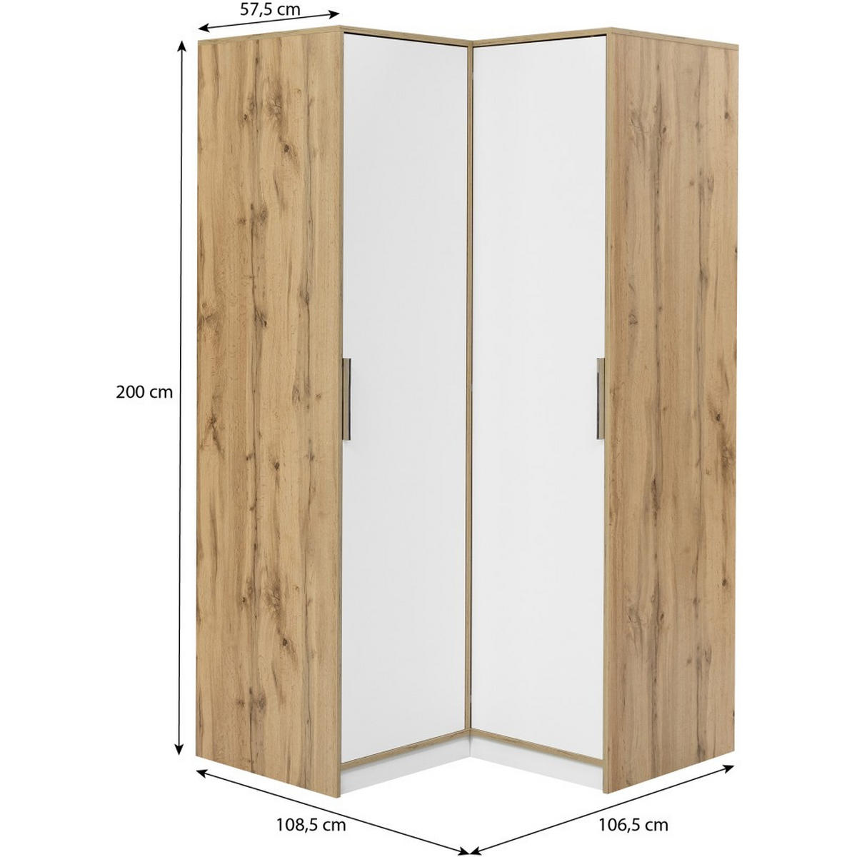 ECKSCHRANK Livo, Eckdrehtürenschrank mit 2 Türen, Weiß+eiche Viking - Eichefarben/Weiß, Holzwerkstoff (108.5/200/106.5cm) - Beautysofa