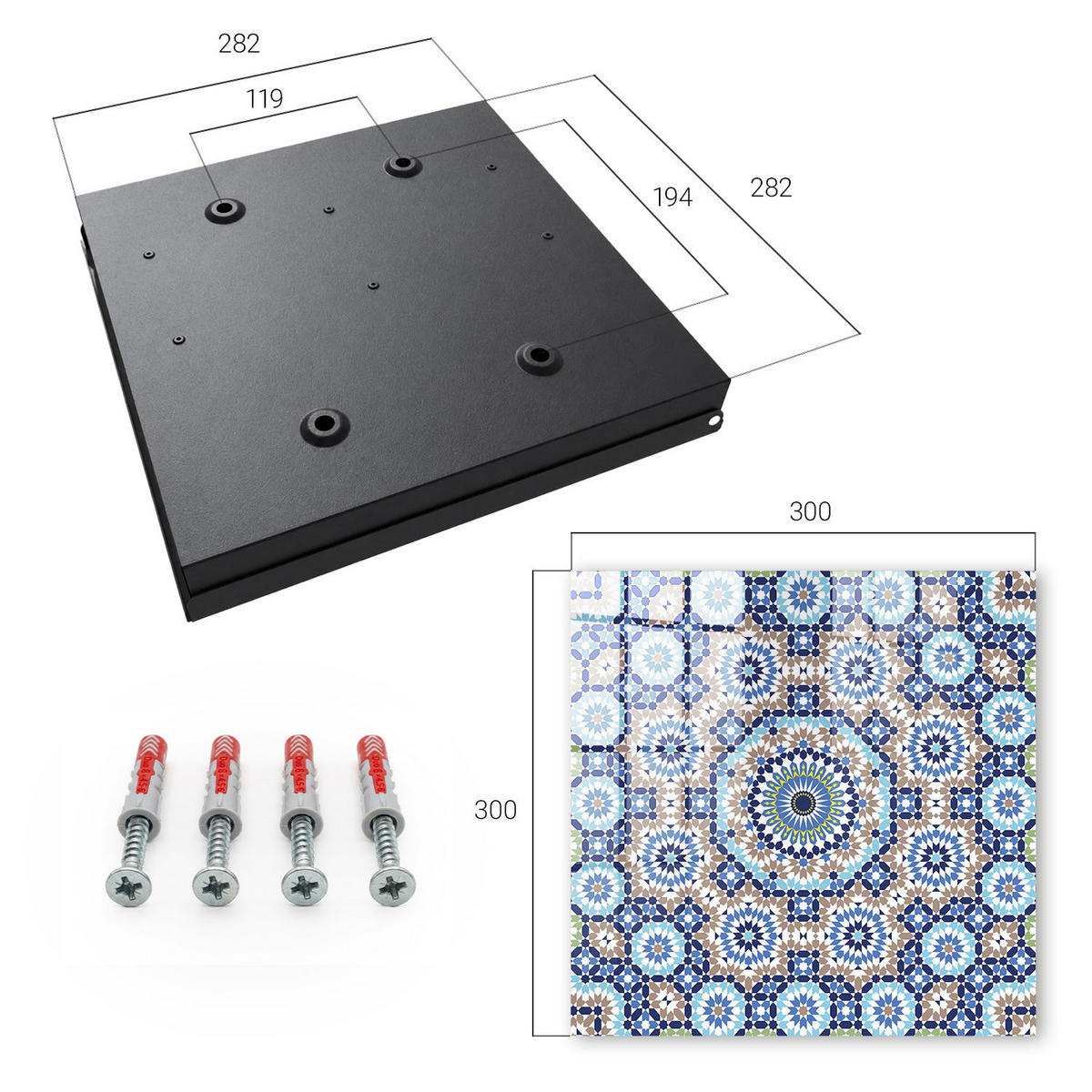 SCHLÜSSELBOX Schwarz 30x30 cm- Türöffnung nach rechts - Orientalisches Mosaik - Blau, Metall (30/30/5cm) - TULUP