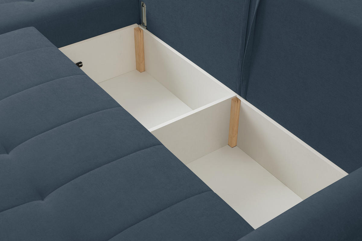 ECKSOFA Primo mit Schlaffunktion und Bettkasten in Cordstoff - Schwarz/Dunkelblau, Holz/Holzwerkstoff (230/149cm) - Ravio