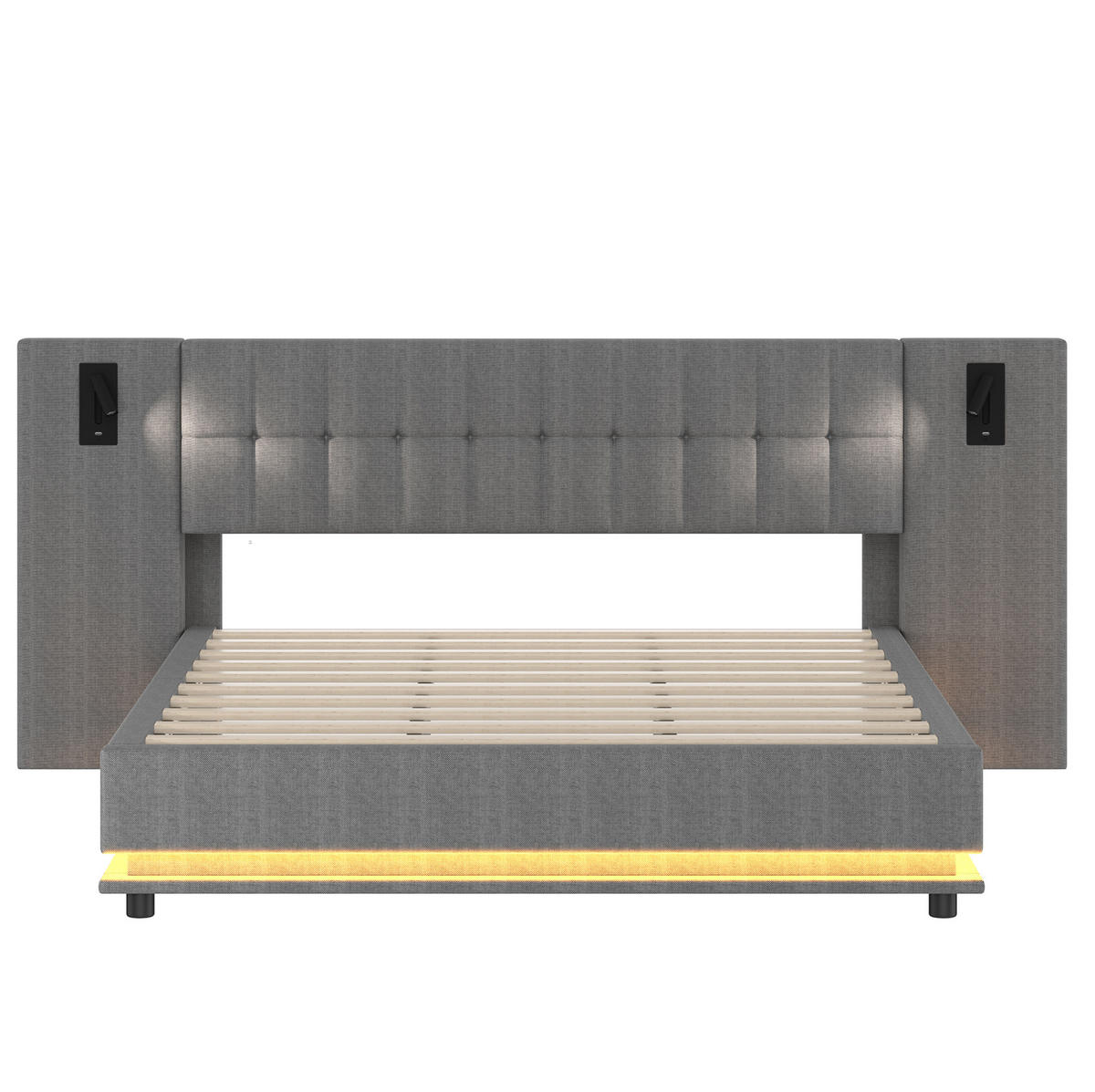 POLSTERBETT mit LED-Leiste und USB 180x200 cm Leinen Grau - Grau, Metall (180/200cm) - Meubliv