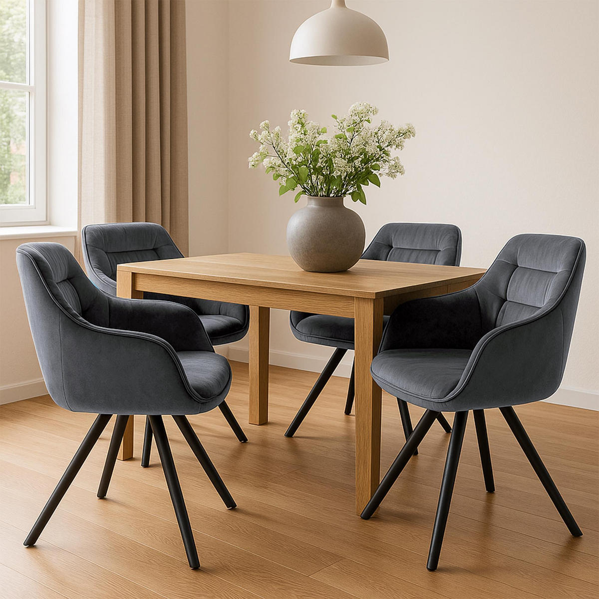 ARMLEHNENSTUHL Samt Dunkelgrau - Dunkelgrau/Schwarz, Textil/Metall (57/90/63cm) - CLP