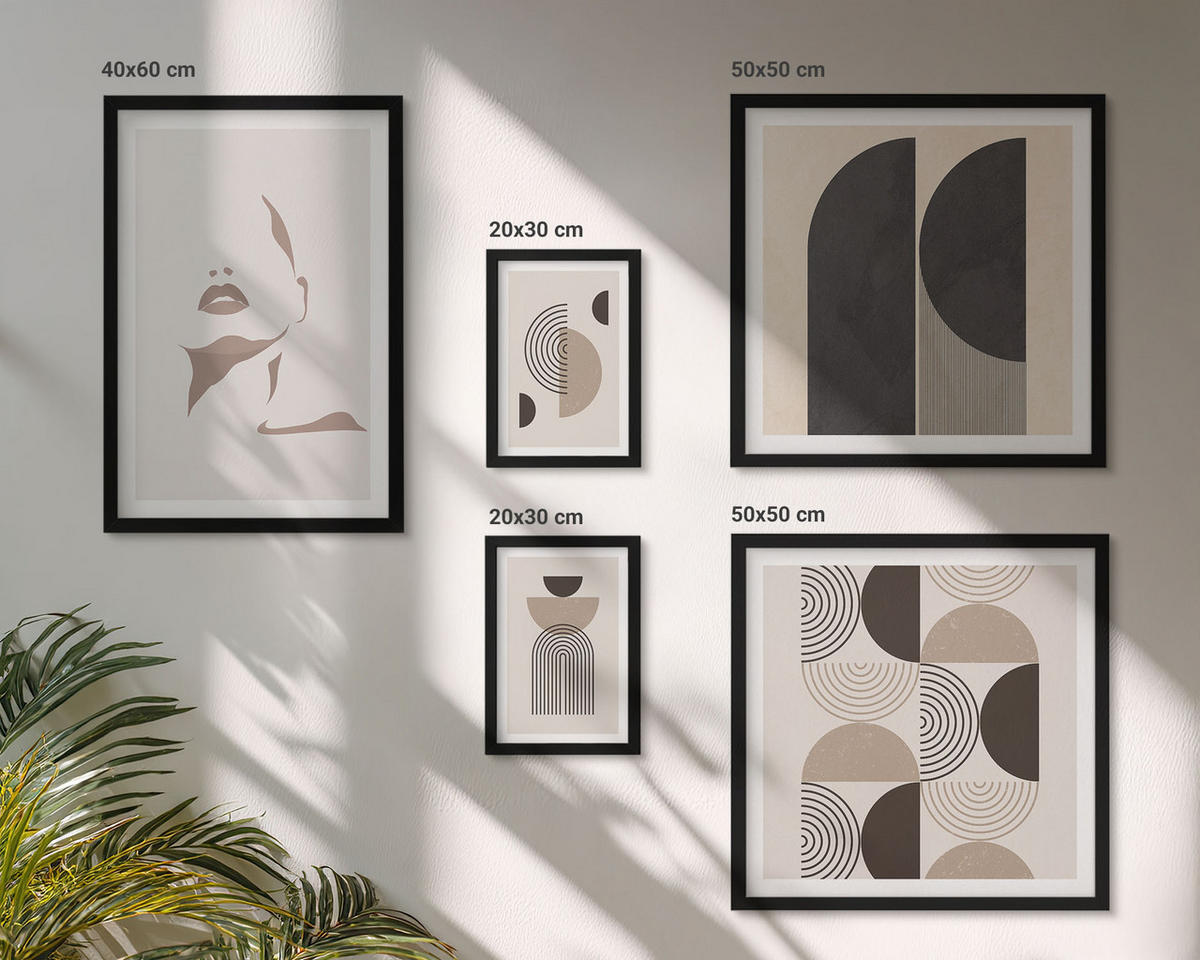 BILDER SET 5er Set - 50x50 cm & 20x30 cm & 40x60 cm Schwarzer Rahmen - Abstrakte Gesichtsformen - Schwarz, Kunststoff (40/60cm) - TULUP