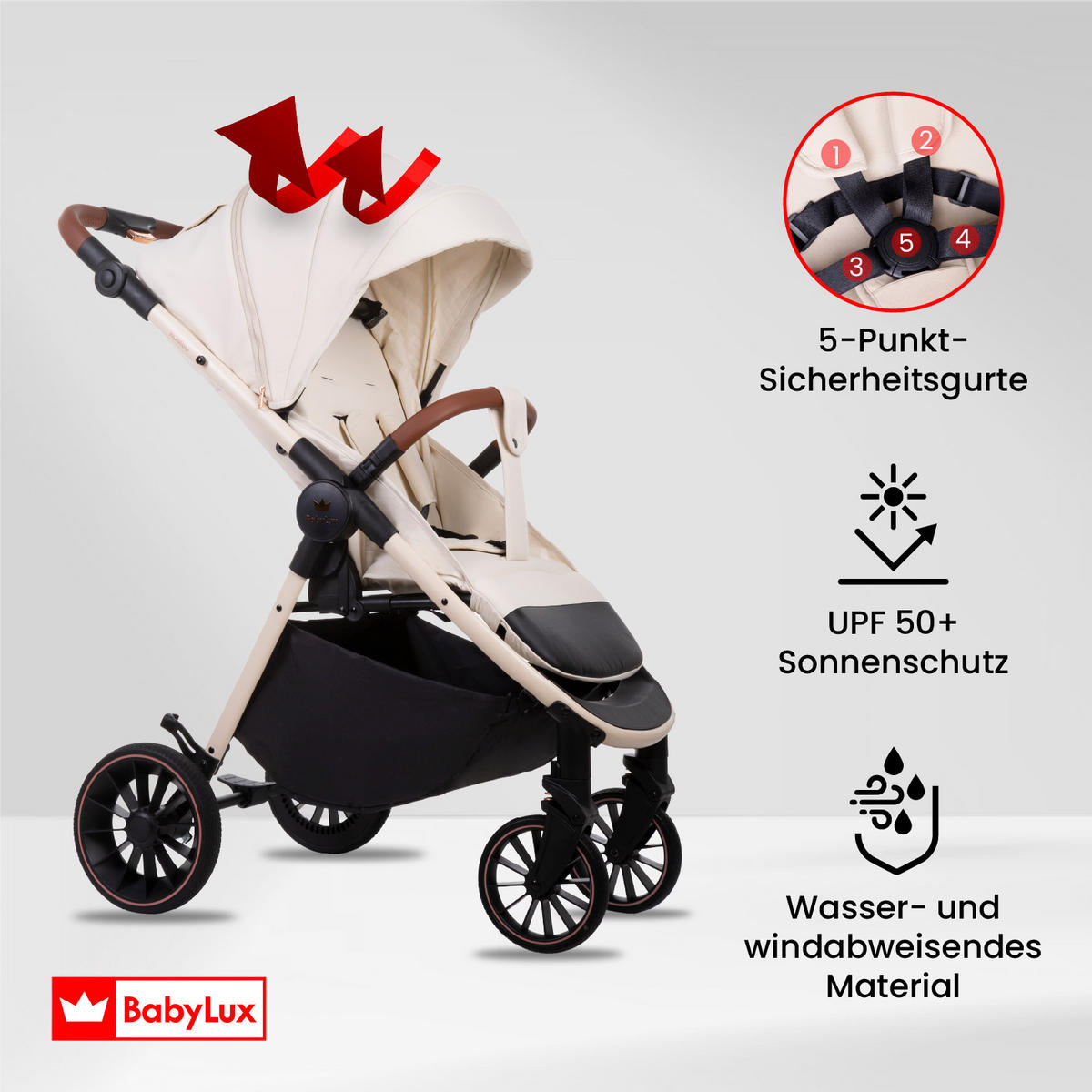 BUGGY Rombo, Klein und Leicht, Teleskopische Führung, Kompakt Faltbar, Wickeltasche, Reisetasche - Schwarz/Weiß, Textil/Metall (58/98cm) - BabyLux