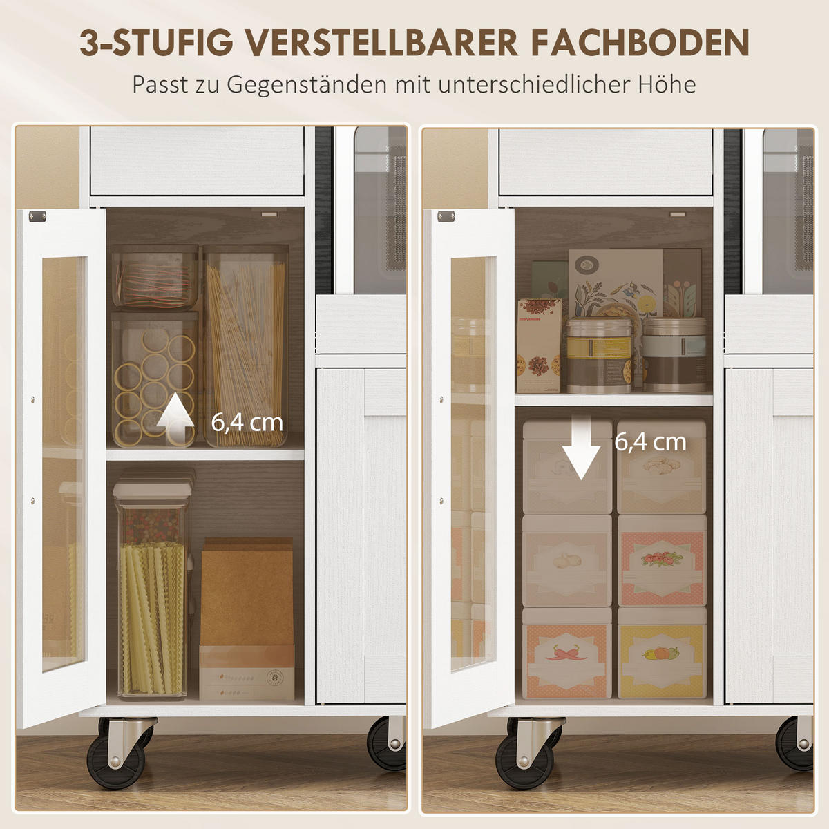 KÜCHENWAGEN mit Ausziehbarem Tablett Weiß - Silberfarben/Weiß, Holzwerkstoff/Metall (40/88.7/80cm) - HOMCOM