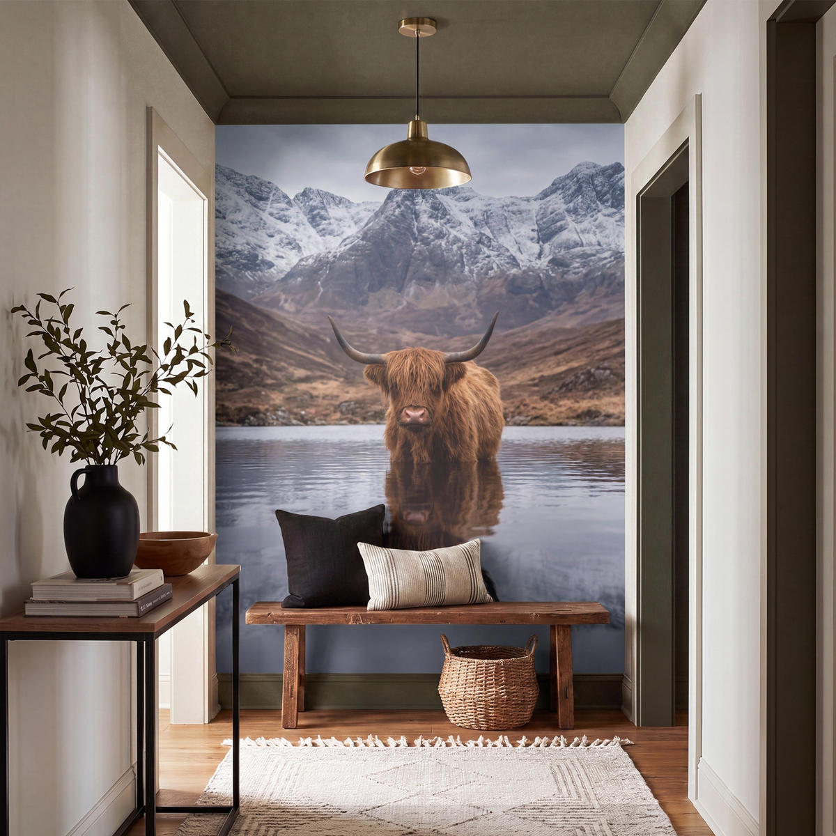 TAPETE - Schottischer Hochländer - Braun - Wasser - 160x220 cm - Braun, Papier (160/220cm) - OnlyWow