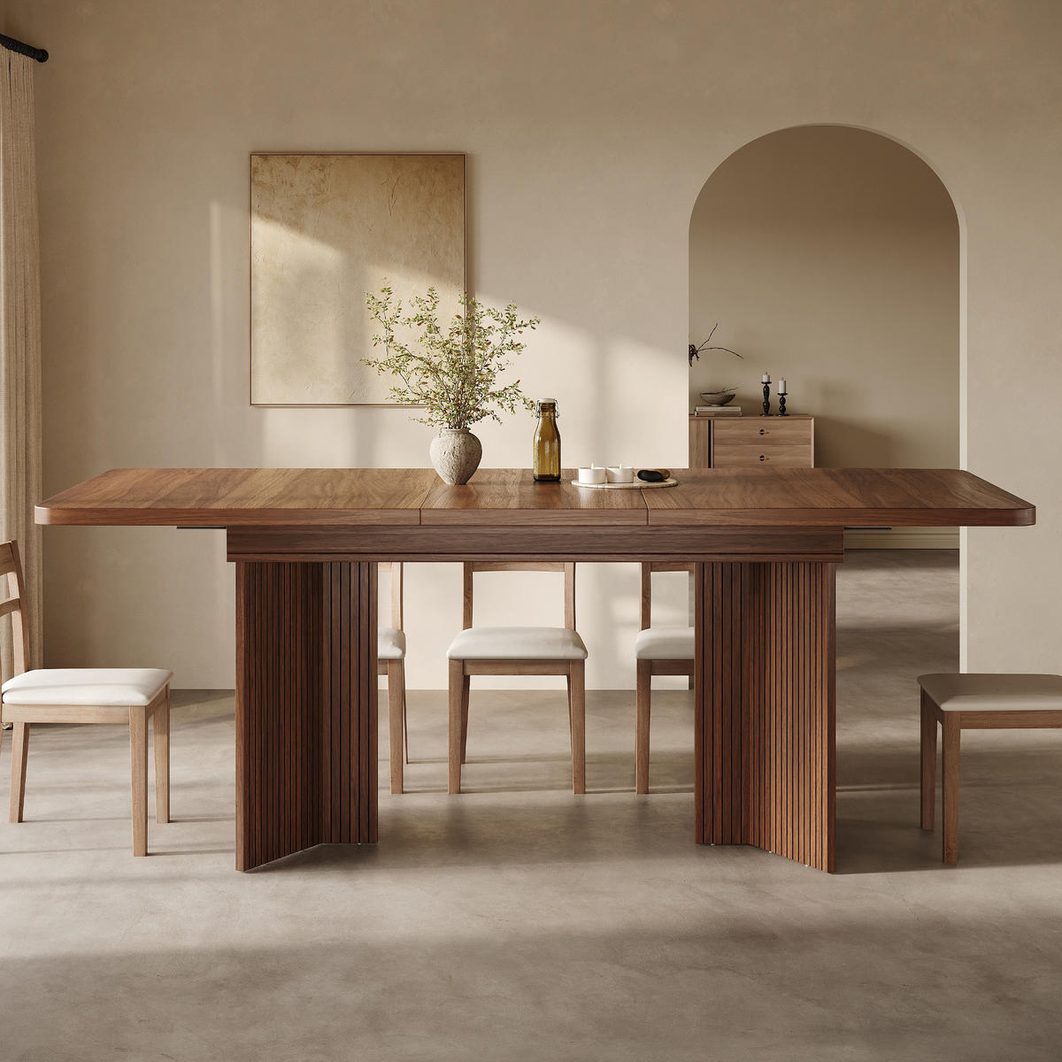 ESSTISCH 120-160/80/76.1 cm Braun mit vertikaler Riffel V-förmigen Tischbeinen - Braun, Holz/Holzwerkstoff (120/80/76.1cm) - Oxeza