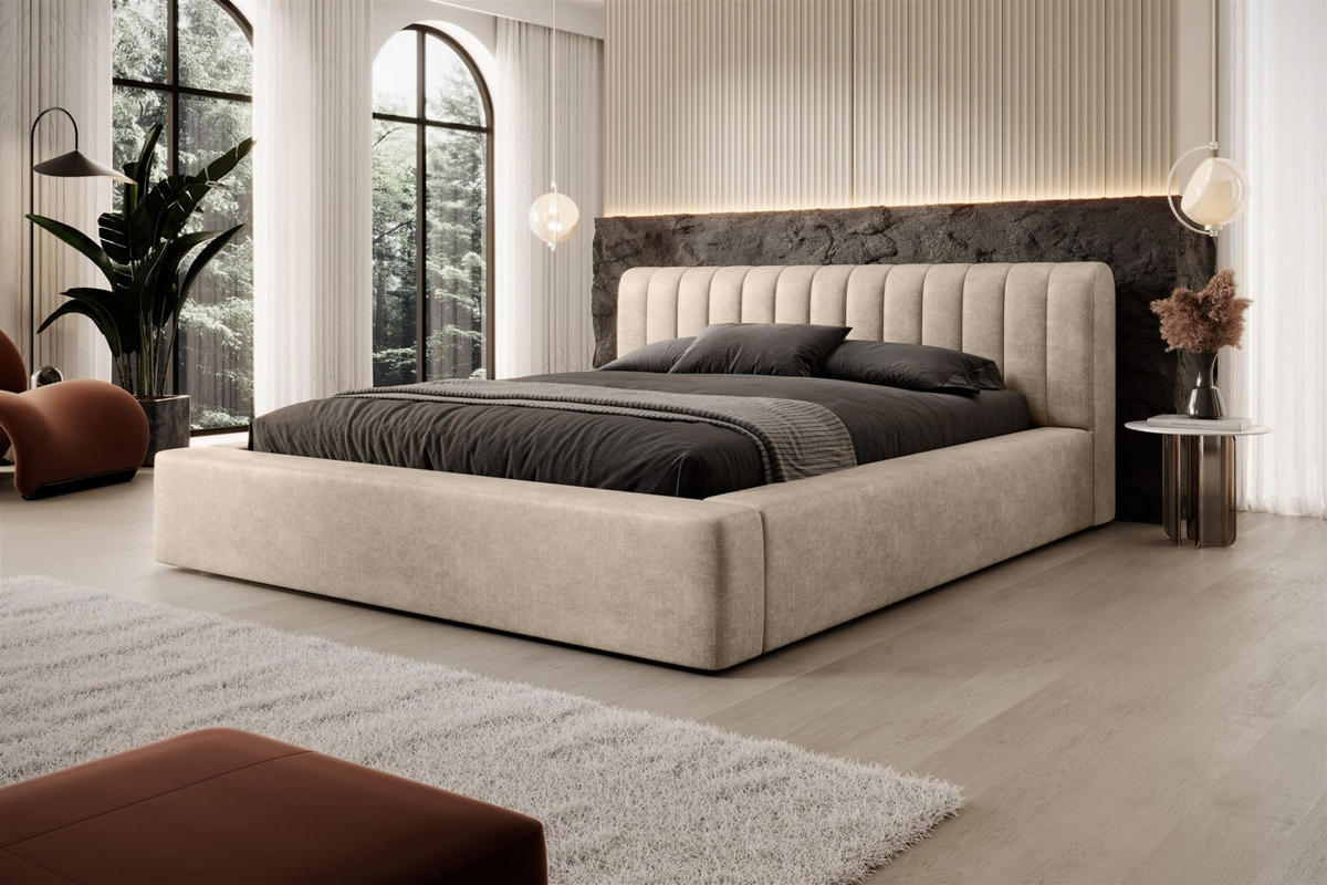 POLSTERBETT Peoria In Macau - Beige, Holzwerkstoff/Textil (140/200cm) - Fun Möbel