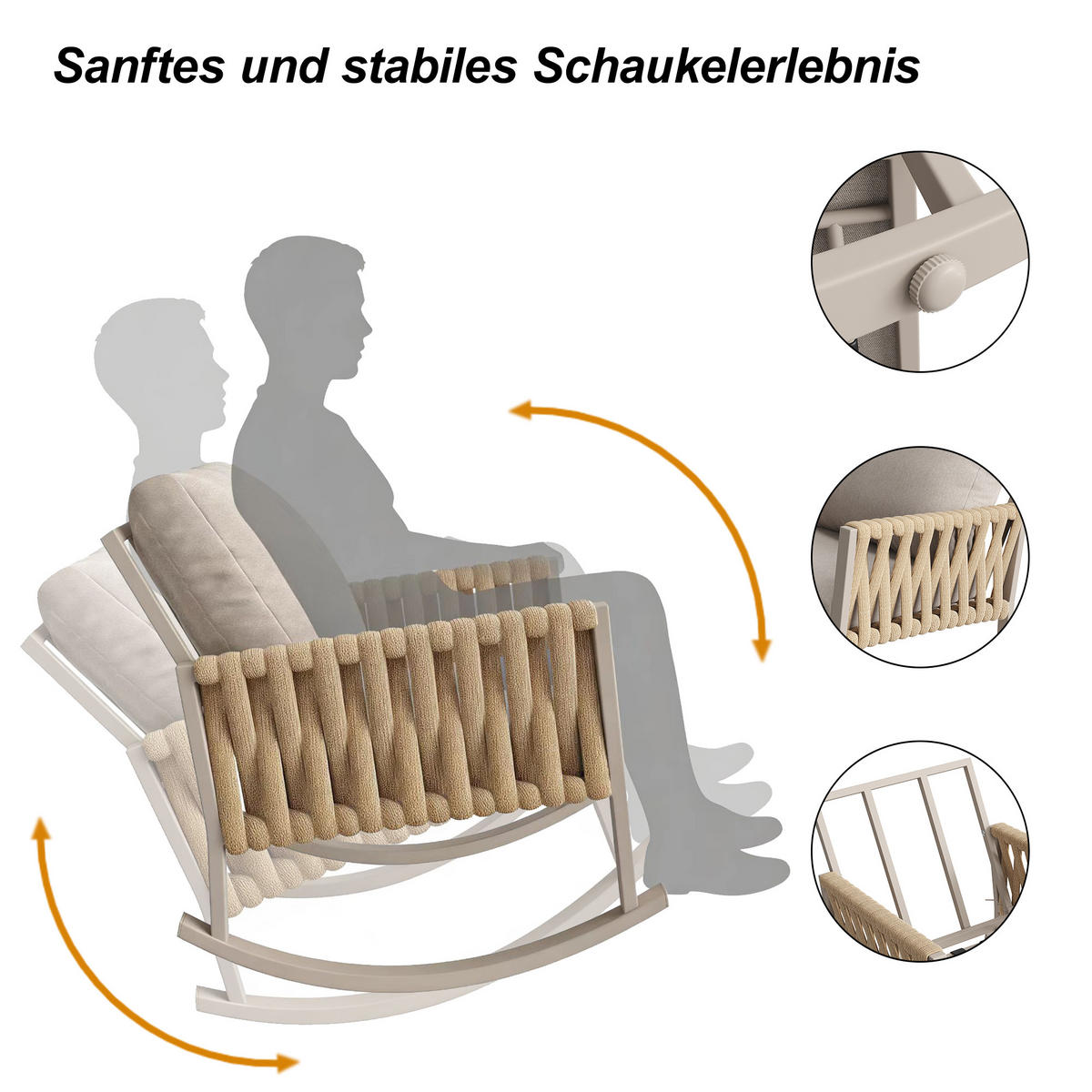 SCHAUKELSTUHL Outdoor 1 Set Metall Kissen 120kg wetterfest - Beige, Metall (79/78/65cm) - FLIEKS