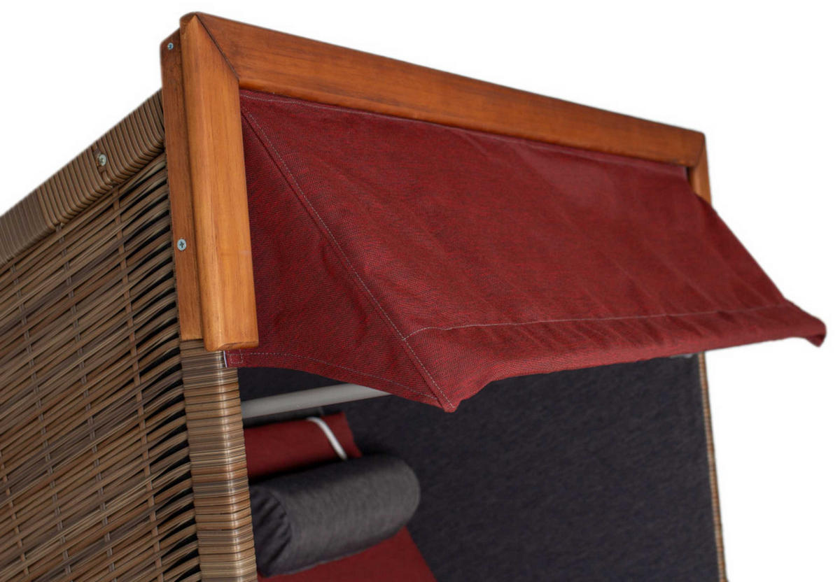 STRANDKORB Tinnum 2 Sitzer Pinie PE griseum - Rot/Braun, Metall (115/38/92cm) - Mr. Deko