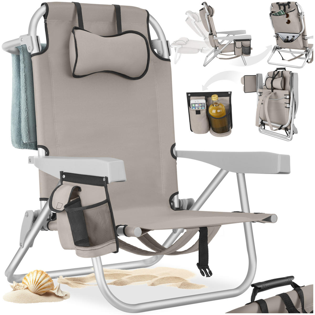 STRANDSTUHL Coral, rückseitige Kühltasche und Aufbewahrungstasche, beige - Beige, Kunststoff (63/78/101cm) - tectake