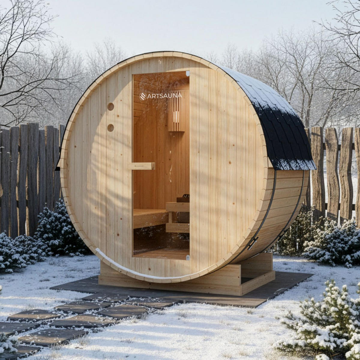 FASSSAUNA Spitzbergen 120 cm mit 3,6 kW Saunaofen (2 Personen) - Naturfarben, Holz (191/193/120cm) - Artsauna