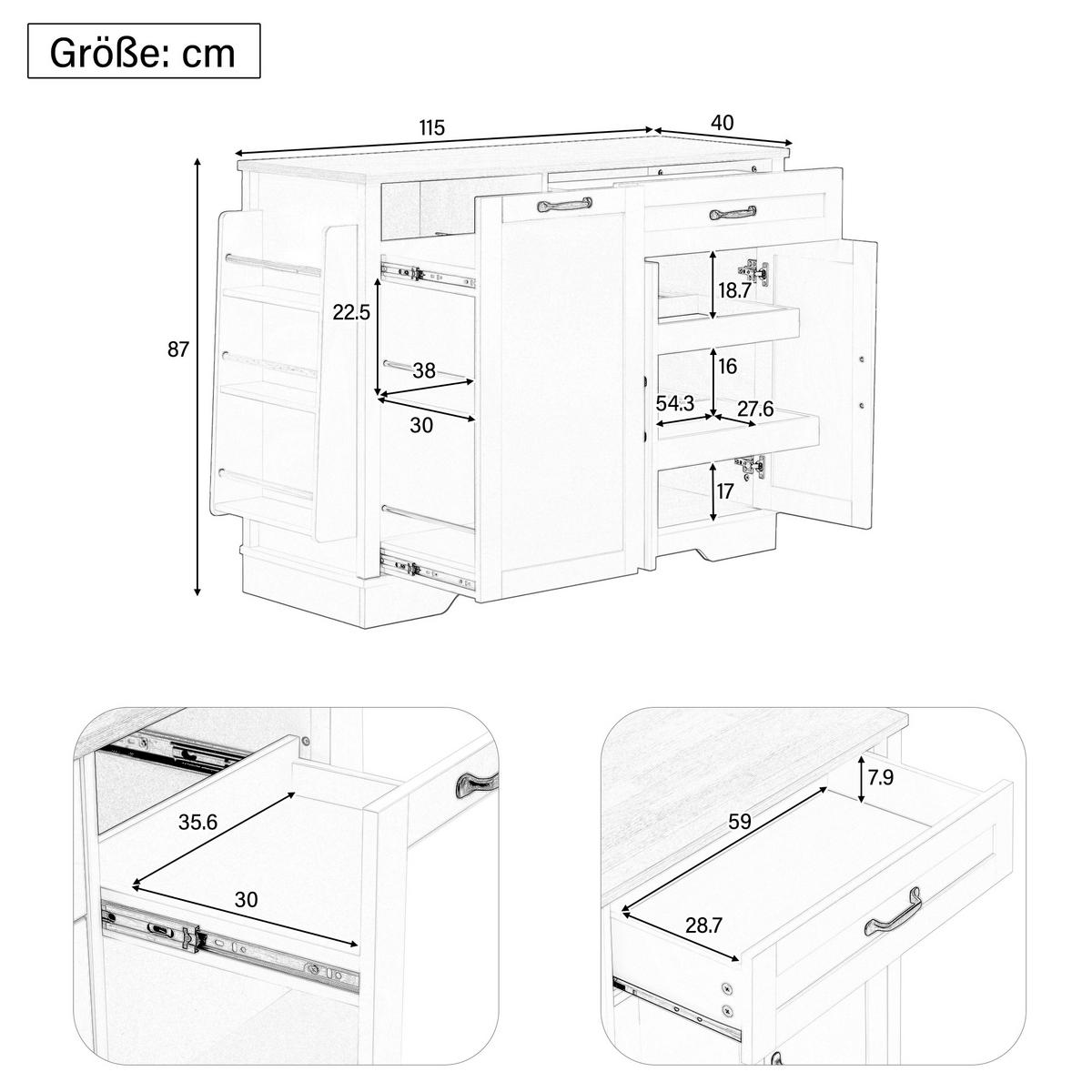 SIDEBOARD in Weiß Buffet mit 3 Türen und Schublade für Esszimmer, Wohnzimmer und Küche, B115/T40/H87 cm - Weiß, Holzwerkstoff/Metall (115/87/40cm) - STILVORA