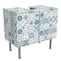 WASCHBECKENUNTERSCHRANK Geometrischer Fliesenmix Blaugrau 60/55/35 cm - Blau, Holzwerkstoff (60/55/35cm) - Bilderwelten