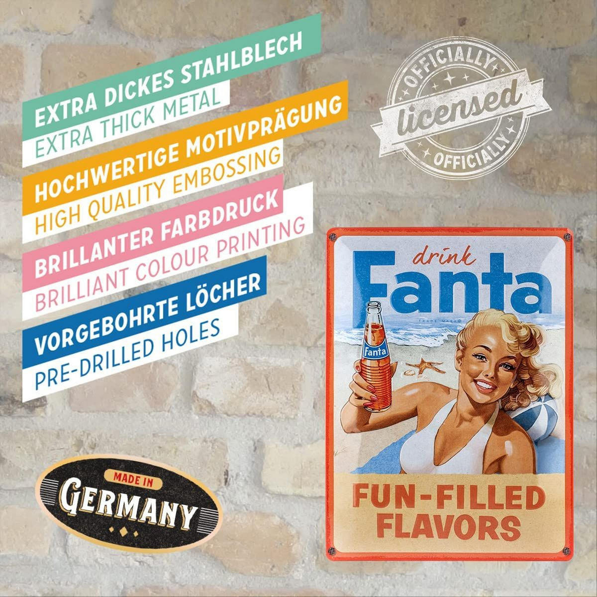 BLECHSCHILD 30/40 cm Fanta Beach Girl - Multicolor, Metall (30/40/0.2cm) - Nostalgic-Art