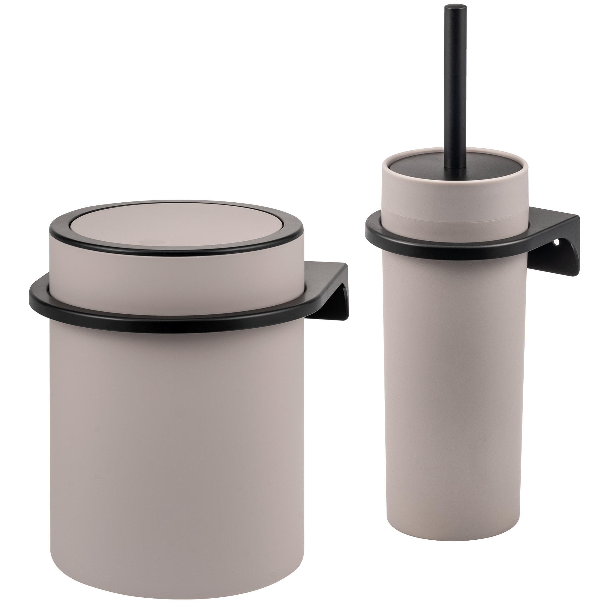 WC-GARNITUR 2-TLG. Bürste u. Eimer SAVONA Softtouch inkl. Wandhalterung, rund - taupe - Taupe, Kunststoff (19/24.5/19cm) - bremermann