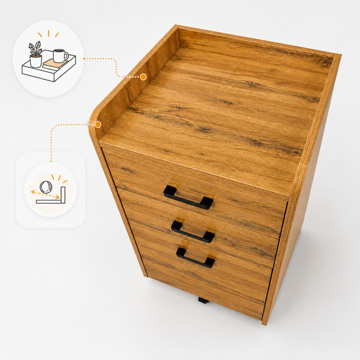 ROLLCONTAINER Holzwerkstoff Eiche Büroschrank 40 x 42 x 72 cm 3 Schubladen auf Rollen - Eichefarben/Schwarz, Holzwerkstoff (42/72/40cm) - Begryf
