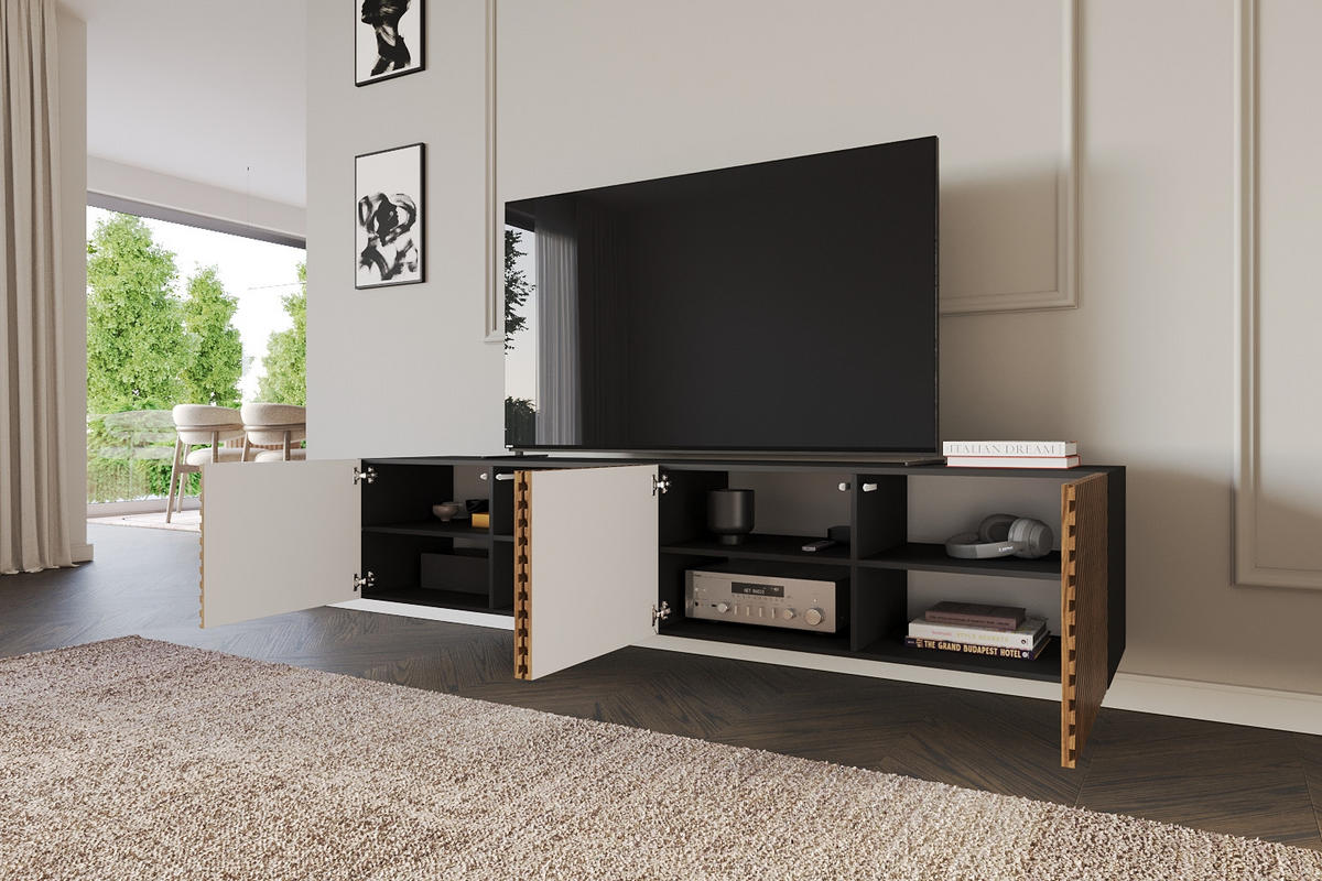 LOWBOARD ZENO-W 2x100x40x41 cm - Schwarz / Katania - Eiche Wotan, Holzwerkstoff (200/40/41cm) - ALTDECOR