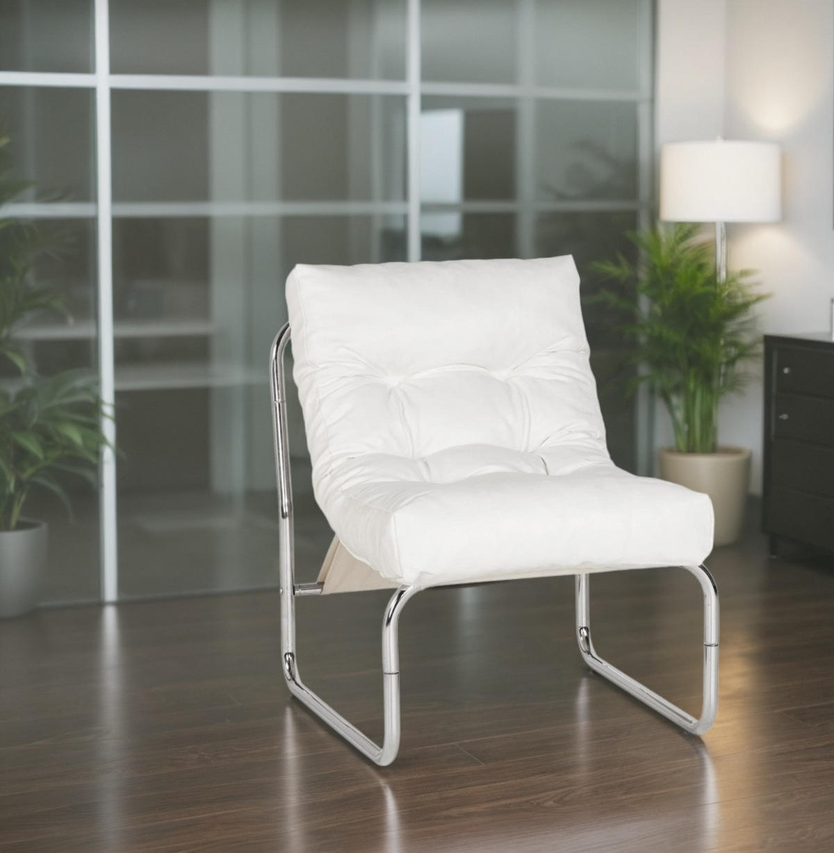 CLUBSESSEL mit Chromkufen im Retro-Stil, modular verbindbar, Weiß 73x60x76 cm - Silberfarben/Weiß, Textil/Metall (60/76/71cm) - KADIMA DESIGN