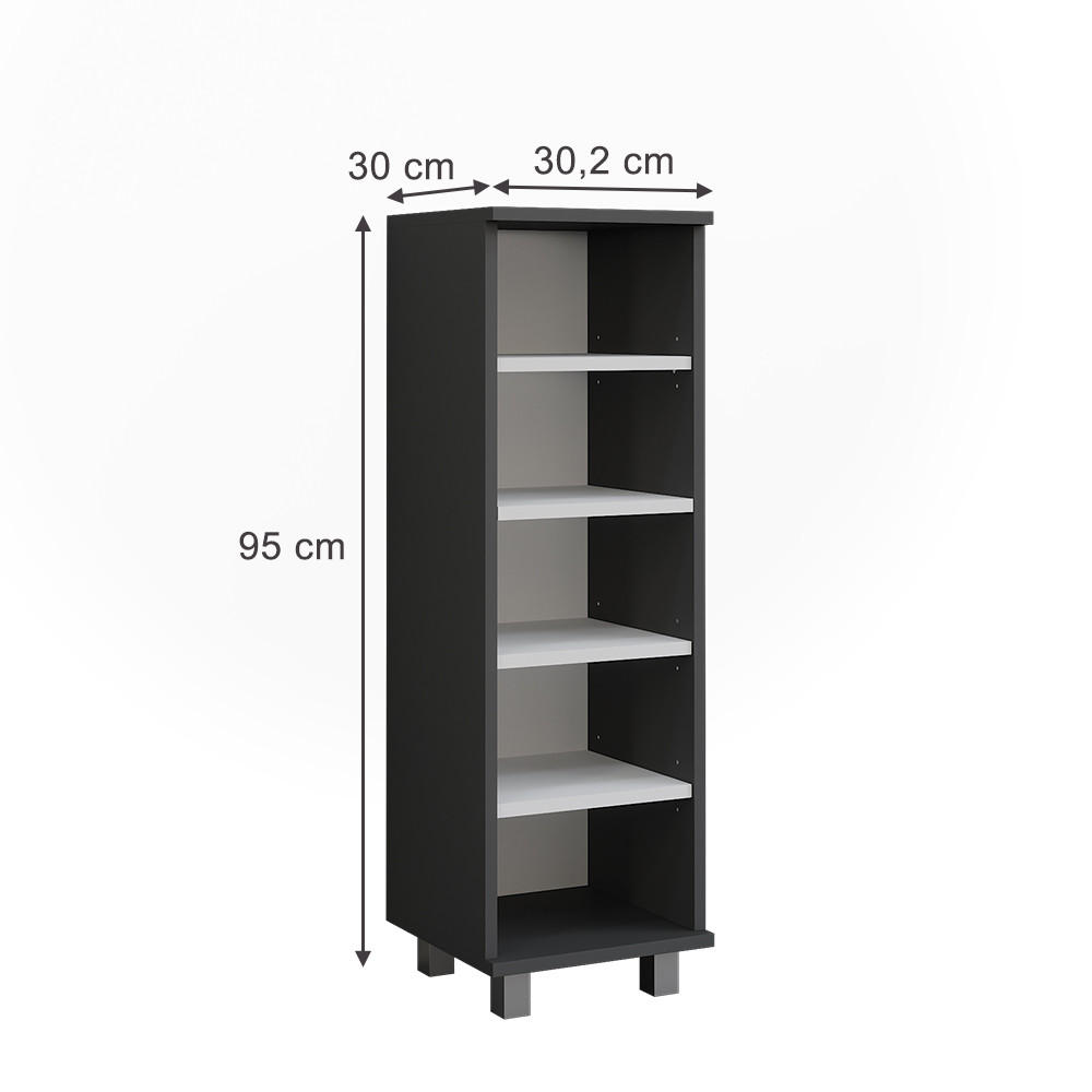 MIDISCHRANK Ilias Anthrazit/Weiß 30.2 x 95 cm mit 5 offenen Fächern - Anthrazit/Weiß, Holzwerkstoff (30.2/95/30cm) - Vicco