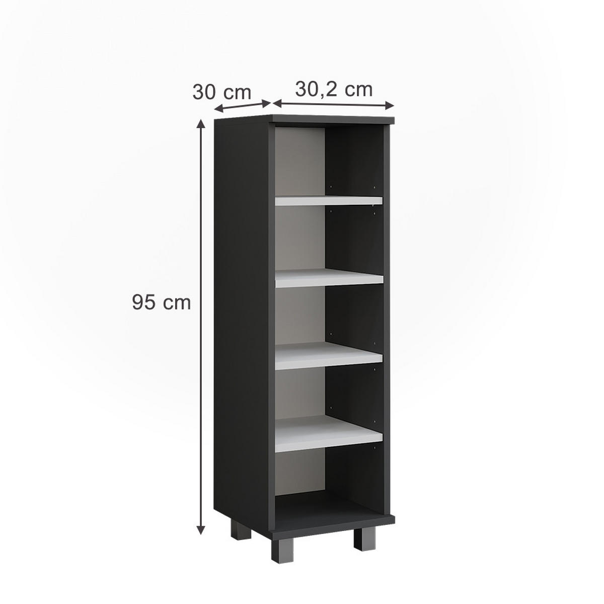 MIDISCHRANK Ilias Anthrazit/Weiß 30.2 x 95 cm mit 5 offenen Fächern - Anthrazit/Weiß, Holzwerkstoff (30.2/95/30cm) - Vicco