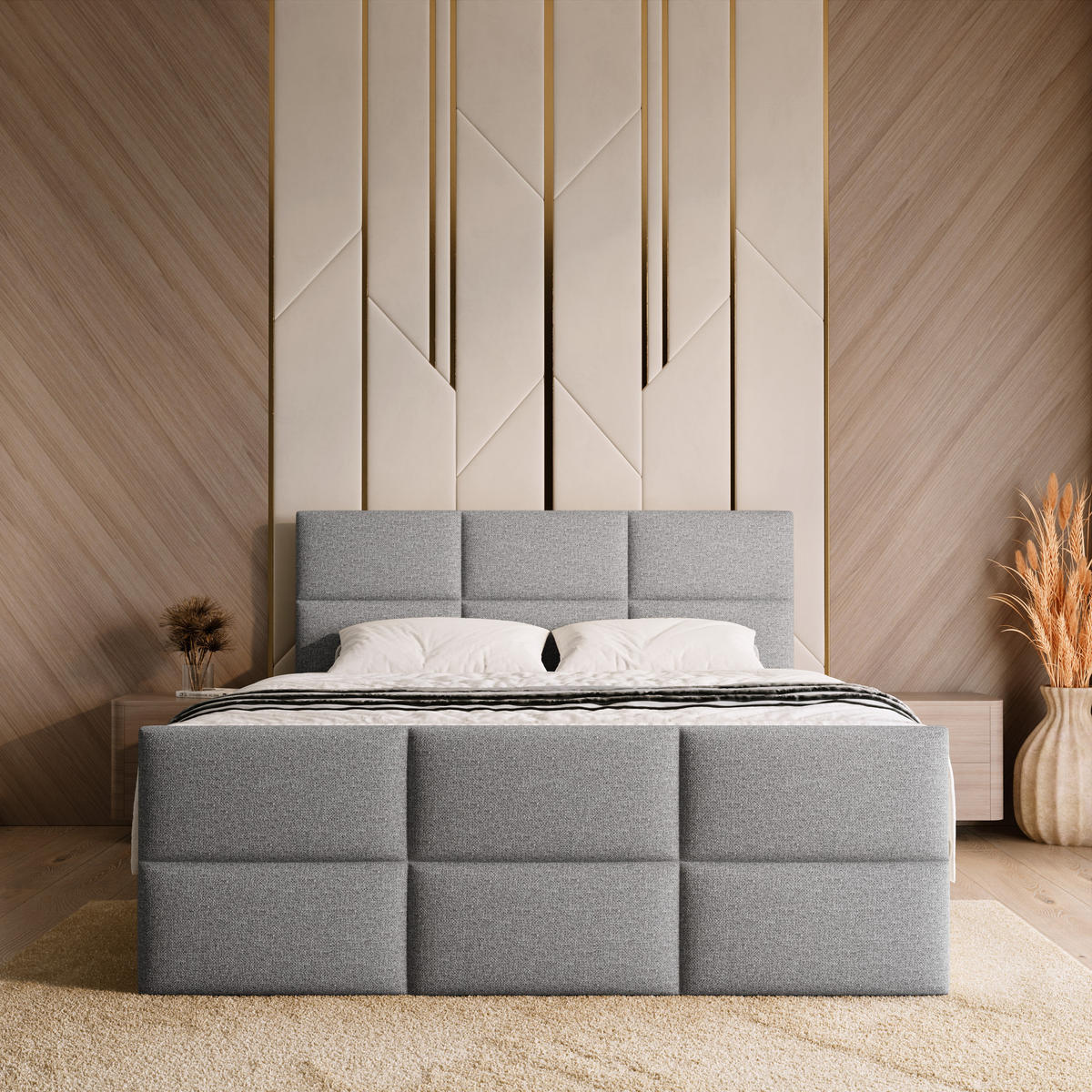 BOXSPRINGBETT Boston Duo Mit Bettkasten, Topper und Matratze Grau Malmo 90 140x200 cm - Schwarz/Grau, Textil (140/200cm) - Bromarkt