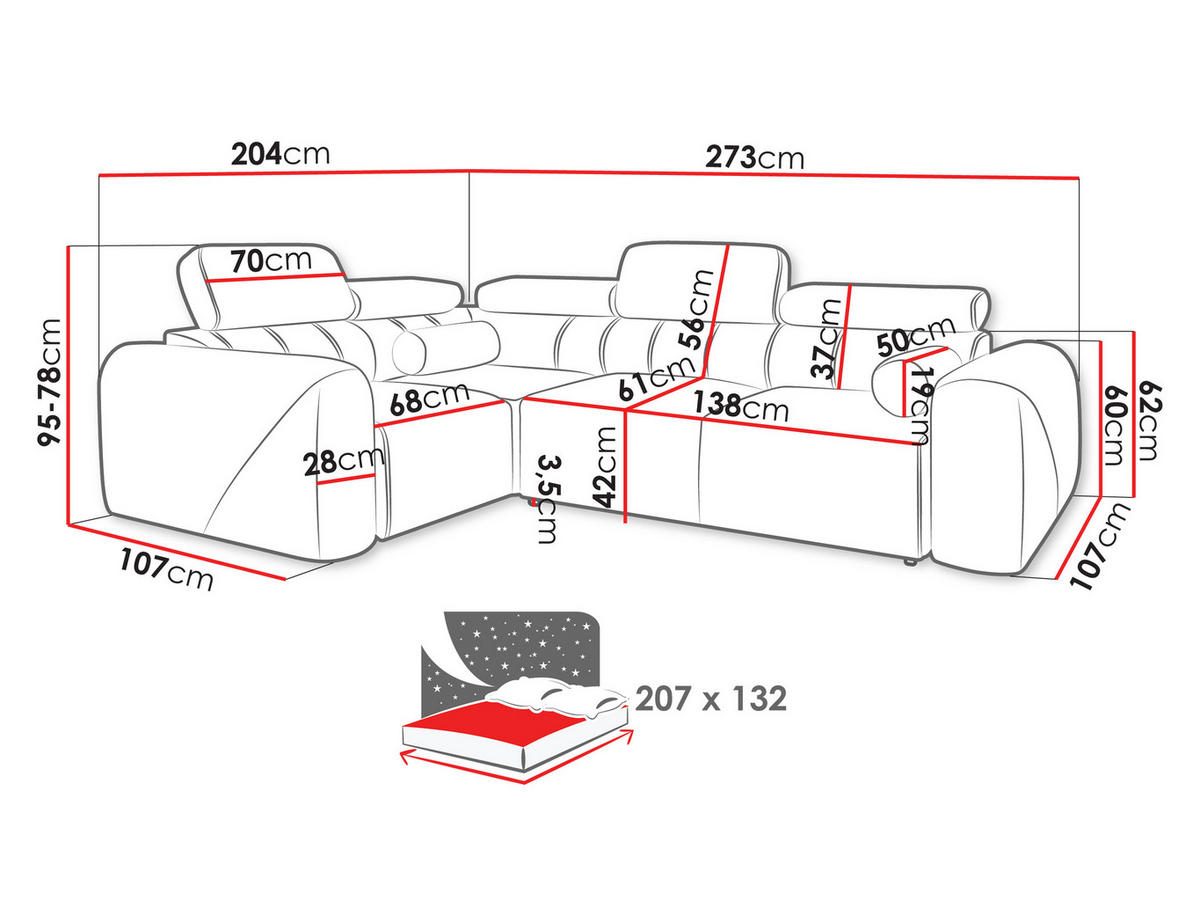 ECKSCHLAFSOFA Volare II, Seite: Links - Creme, Holz/Textil (273/204cm) - MIRJAN24