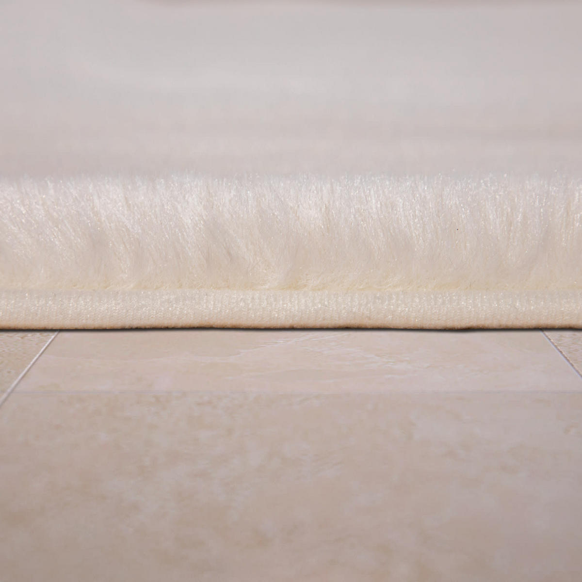 TEPPICH Hochflor Badezimmer waschmaschinenwaschbar Unifarben schmutzabweisend Creme Rechteckig 60x100 - Creme, Textil (100/60cm) - KADIMA DESIGN