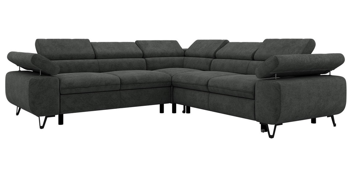 ECKSOFA QUADRO L - Dunkelgrau Stukture - Links Seite - Dunkelgrau/Schwarz, Textil/Metall (269/269cm) - MKS