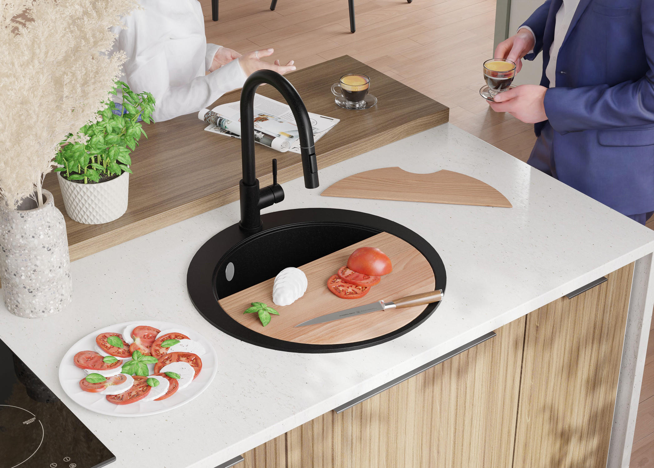 Thumbnail - Primagran Granitspüle, Schwarz, Schwarz, Schwarz, Beige, Kunststoff, Rund, 53x20x53 cm, Küchen, Küchenausstattung, Küche...