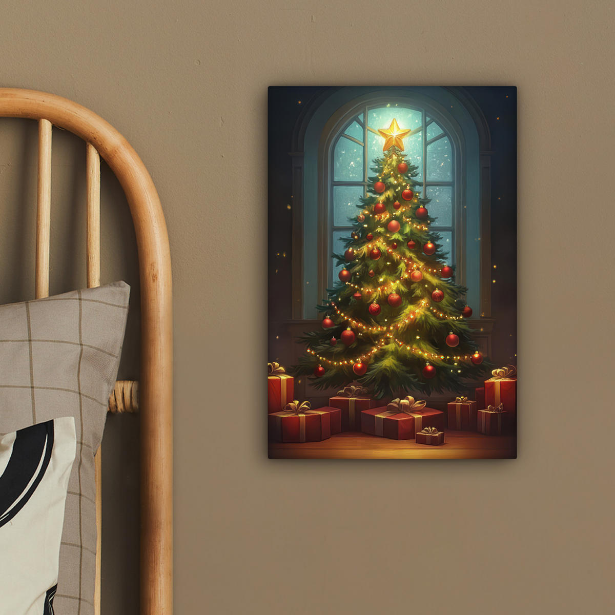 LEINWANDBILD Weihnachtsbaum - Geschenk - Winter 20x30 cm - Grün, Textil (20/30cm) - MuchoWow