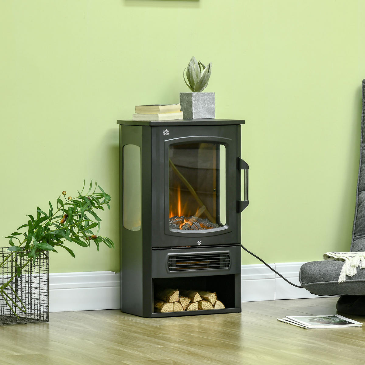 ELEKTROKAMIN, 1000/2000W, mit 2 Heizstufen, Stahl, Schwarz, 44,5 x 32 x 74 cm - Schwarz, Metall (32/74/44.5cm) - HOMCOM