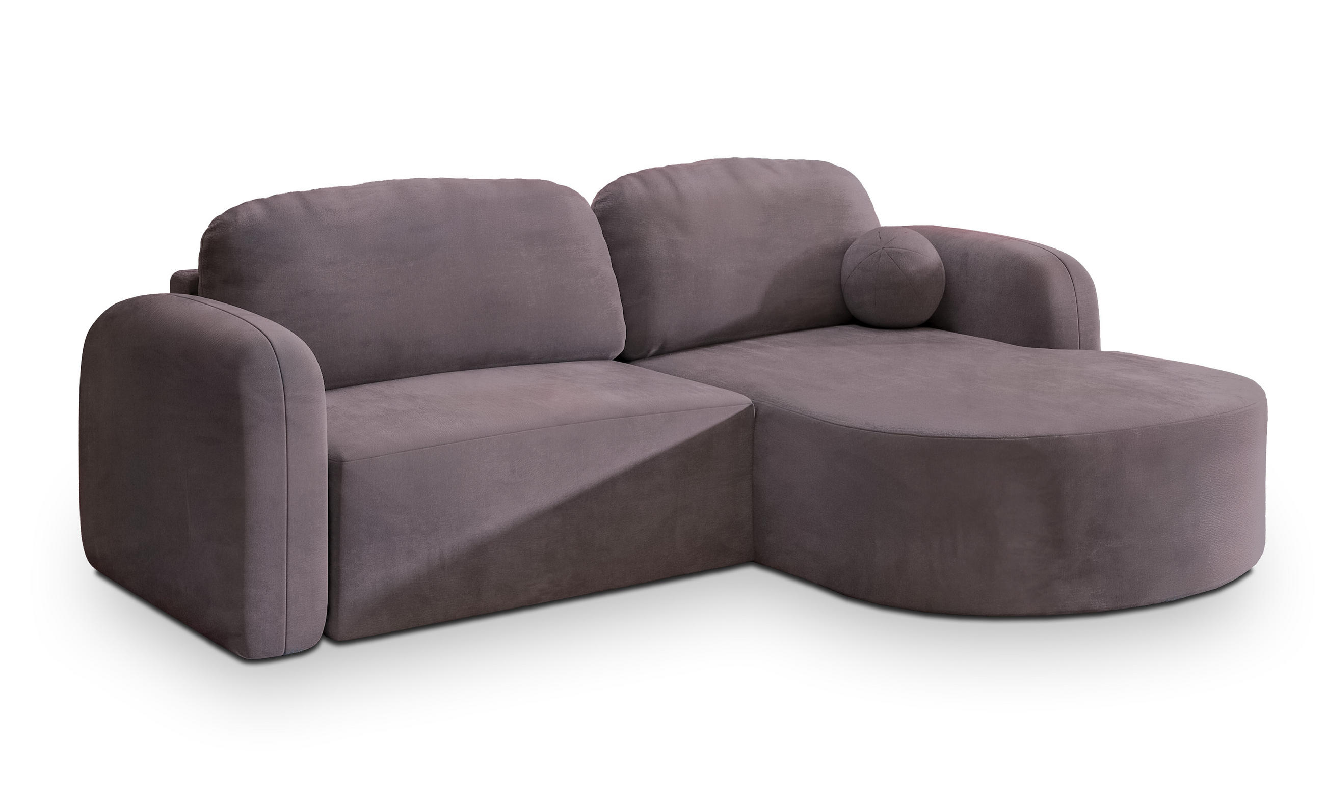 ECKSOFA AMILIA M R-S Lila Velours-Stoff mit Schlaffunktion - Lila, Holz (263/174cm) - MASSENO