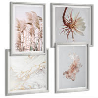 BILDER SET 4er Set - 50x50 cm & 40x60 cm Silberner Rahmen - Elegante Gräser, Blumen, Marmor - Silberfarben, Kunststoff (50/50cm) - TULUP