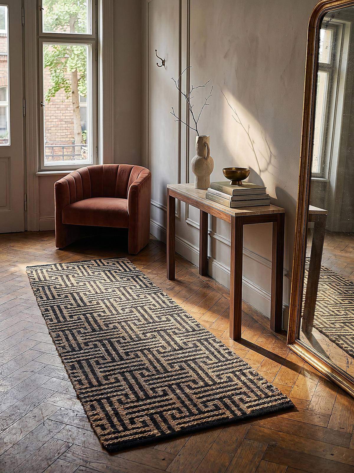 JUTETEPPICH CROFT, geometrisch, Natur-Schwarz, 80 x 230 cm - Braun, Textil (80/230cm) - KADIMA DESIGN