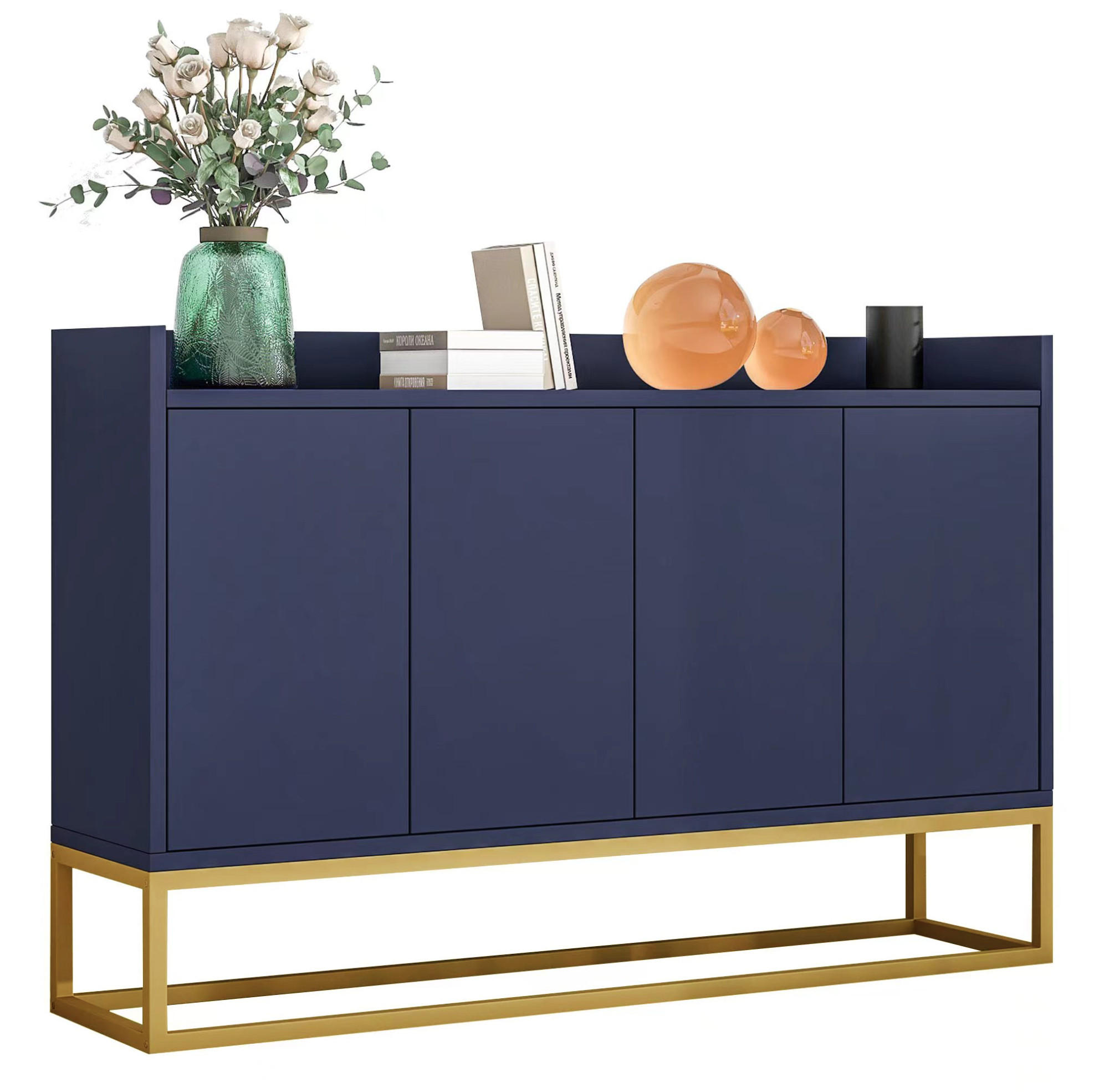 SIDEBOARD 120/30/80 cm navy aus Spanplatte mit 4 Türen - Dunkelblau, Holzwerkstoff (120/80/30cm) - OKWISH