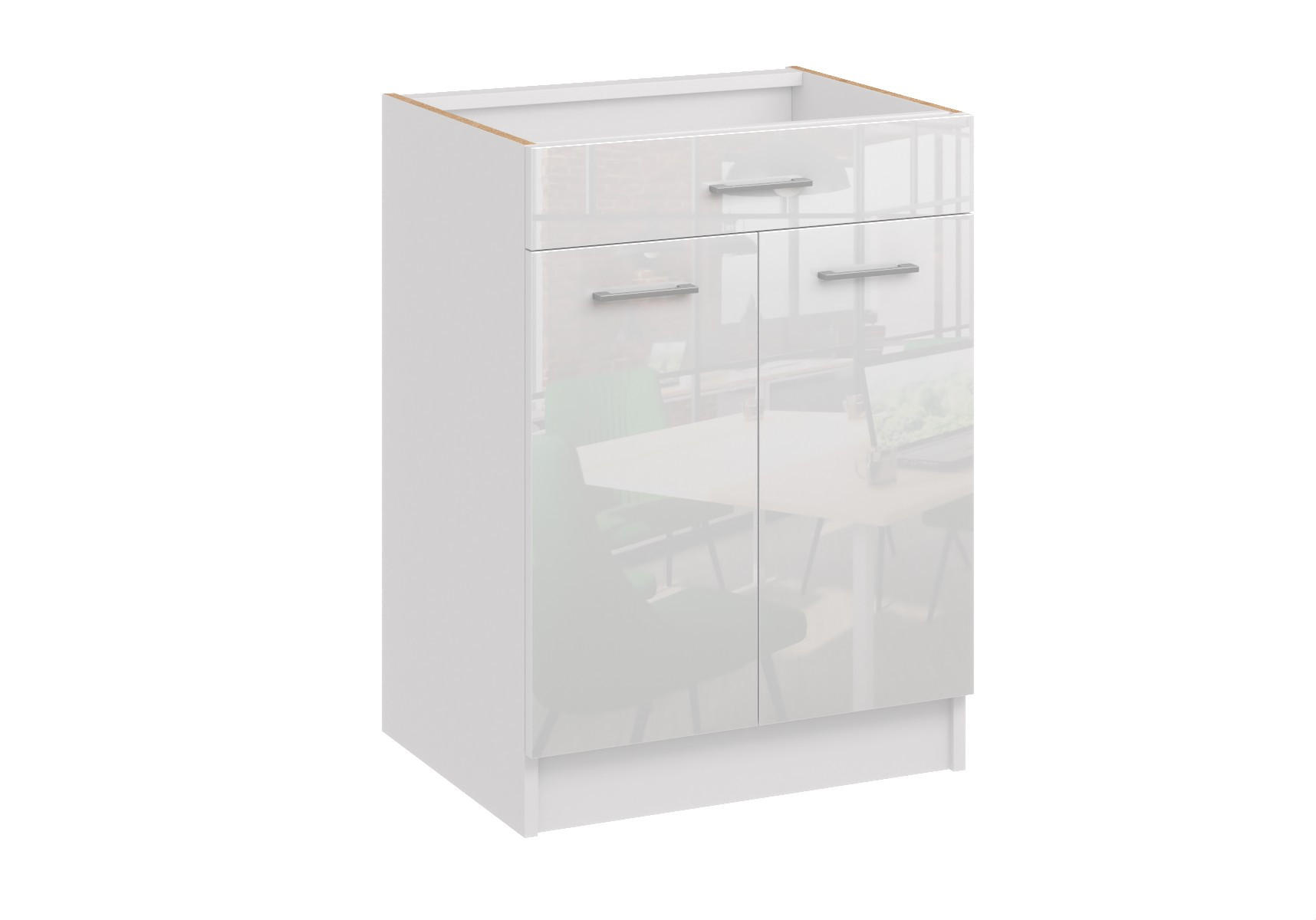 KÜCHENUNTERSCHRANK D60 2D 1SZ weiss glanz - Weiß Hochglanz, Holzwerkstoff (60/82/44cm) - roe furniture