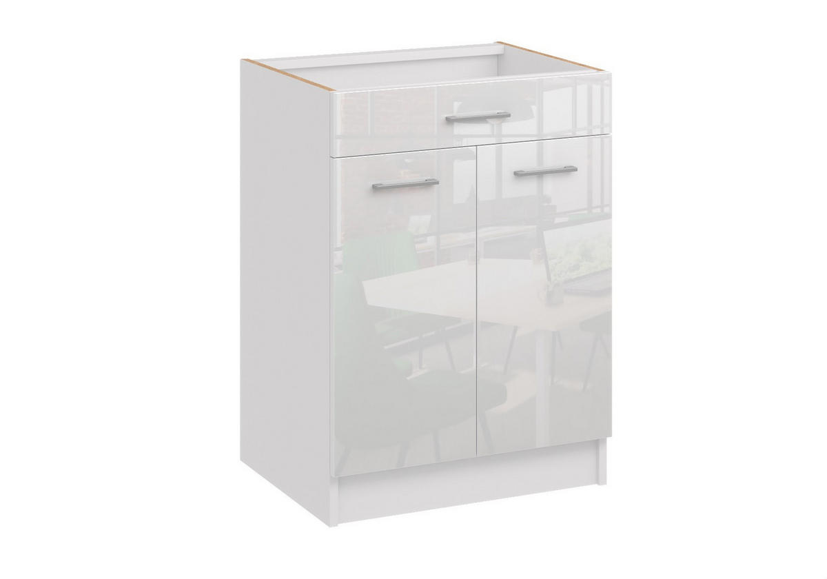 KÜCHENUNTERSCHRANK D60 2D 1SZ weiss glanz - Weiß Hochglanz, Holzwerkstoff (60/82/44cm) - roe furniture