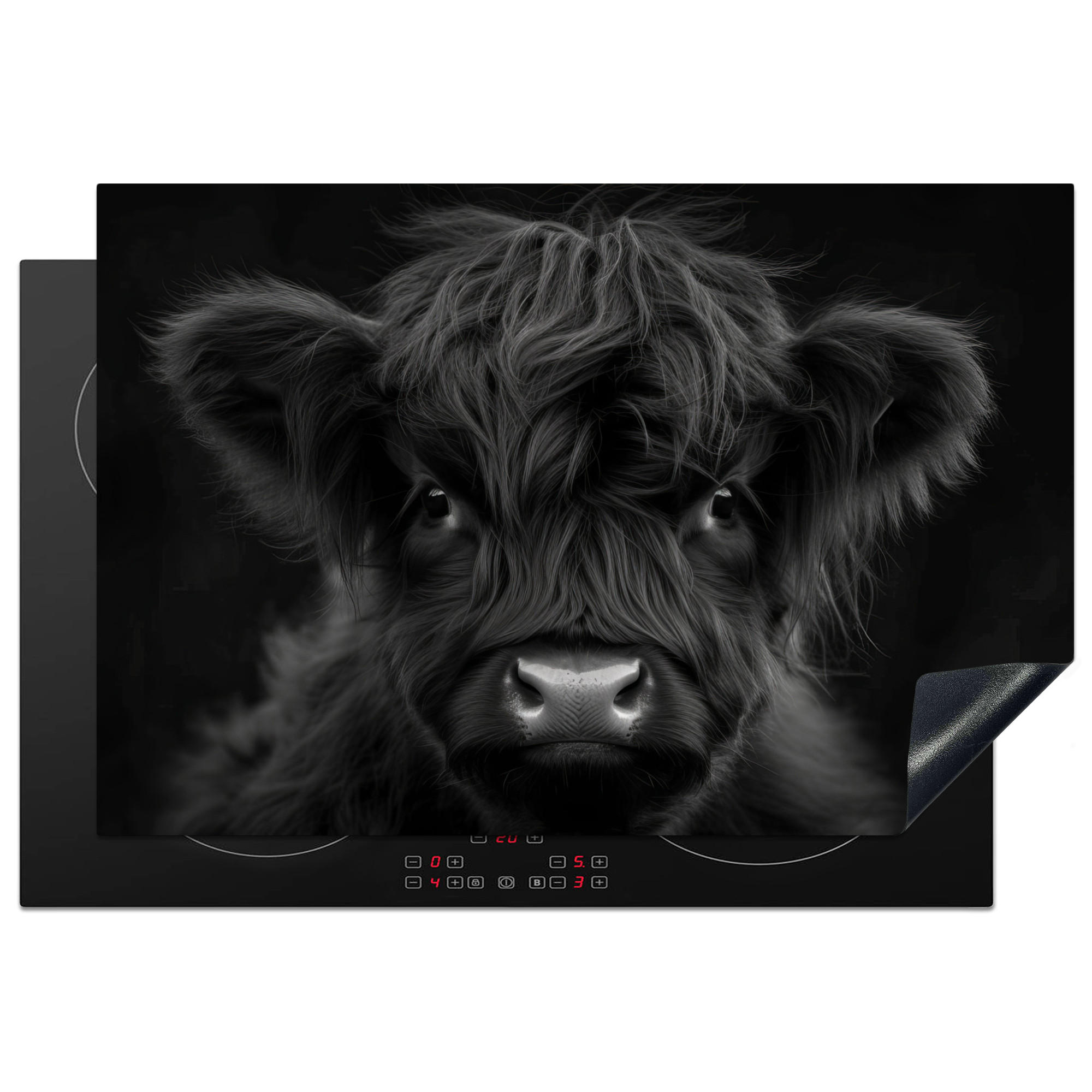 HERDABDECKPLATTE Scottish Highlander - Schwarz - Kalb - Kuh Ceranfeldabdeckung 78x52 cm - Schwarz, Kunststoff (78/52/0.2cm) - MuchoWow