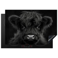 HERDABDECKPLATTE Scottish Highlander - Schwarz - Kalb - Kuh Induktionsmatte 77x51 cm - Schwarz, Kunststoff (77/51/0.2cm) - MuchoWow