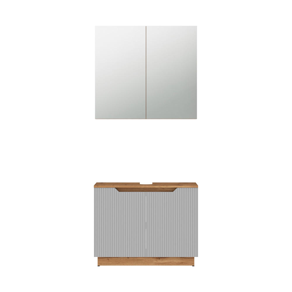 KOUPELNOVÝ NÁBYTEK Lotta Dubový/šedý pruhovaný - šedá/barva dubu, kompozitní dřevo (79.6/62.1/32cm) - Vicco