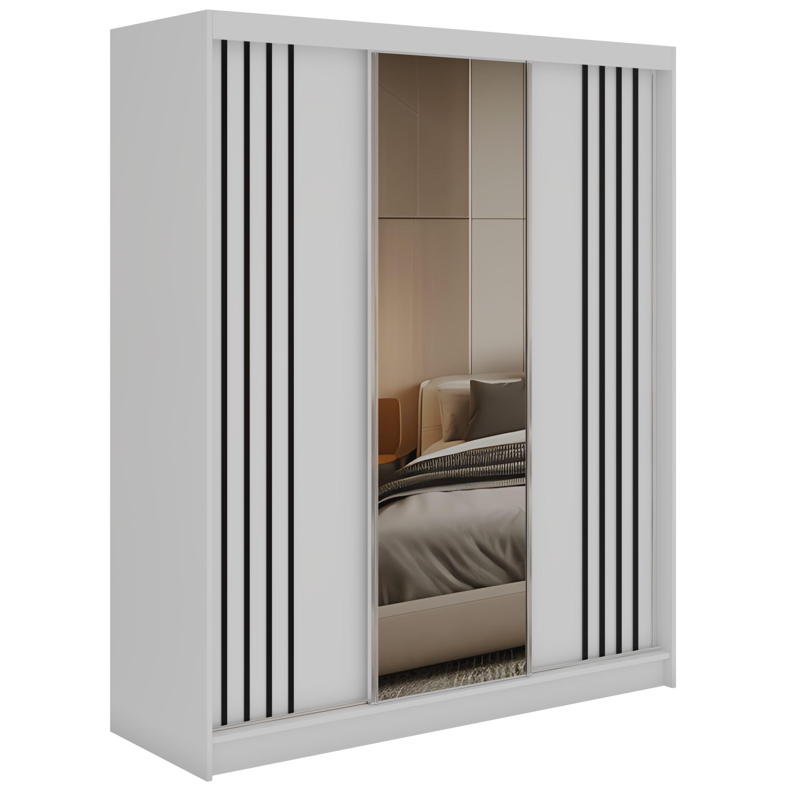 MKS Schwebetürenschrank Weiß, Schwarz 180x216x61 cm