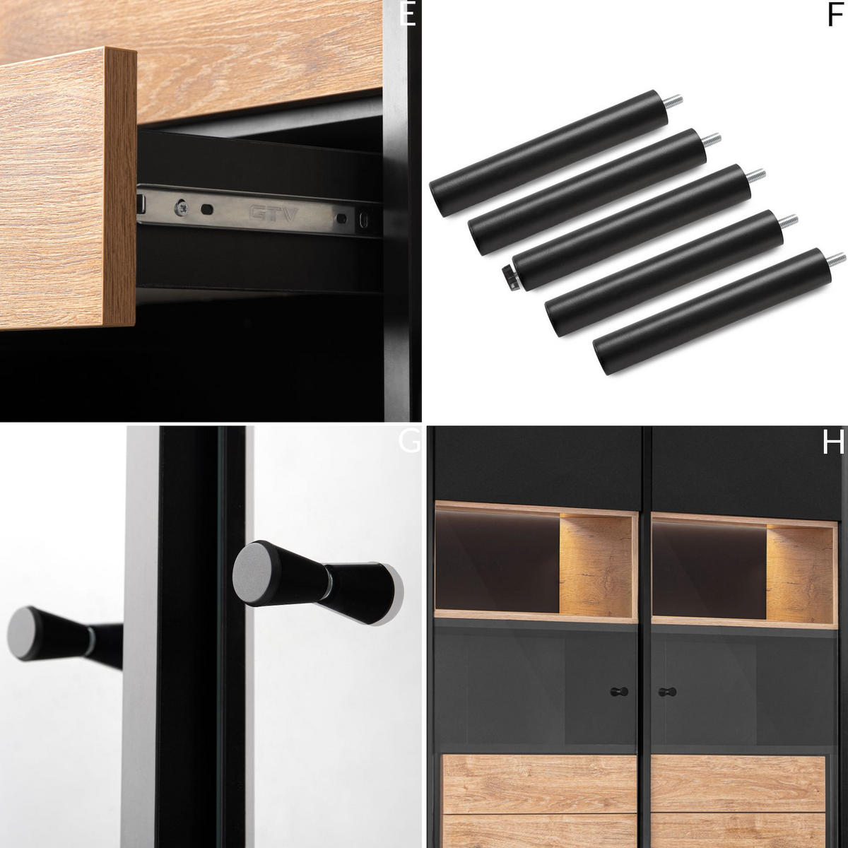 VITRINENSCHRÄNK LOFTY Außenseiteneinlage, schwarz / Eiche natur - Eichefarben/Multicolor, Holzwerkstoff (102/174/41cm) - KONSIMO®