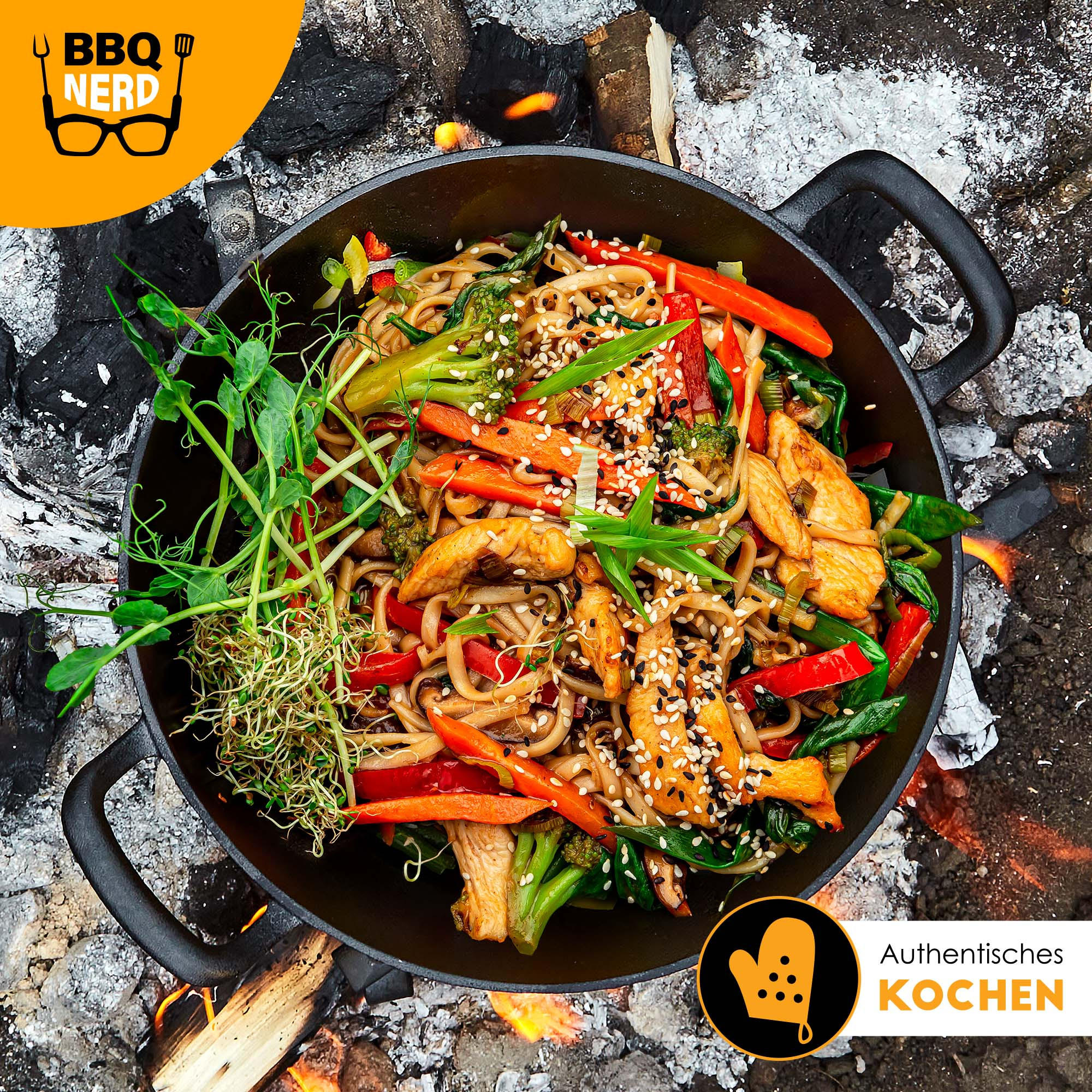 WOK Gusseisen Ø33,5cm WOKpfanne asiaische Gusspfanne - Schwarz, Metall (34/12/34cm) - BBQ Nerd