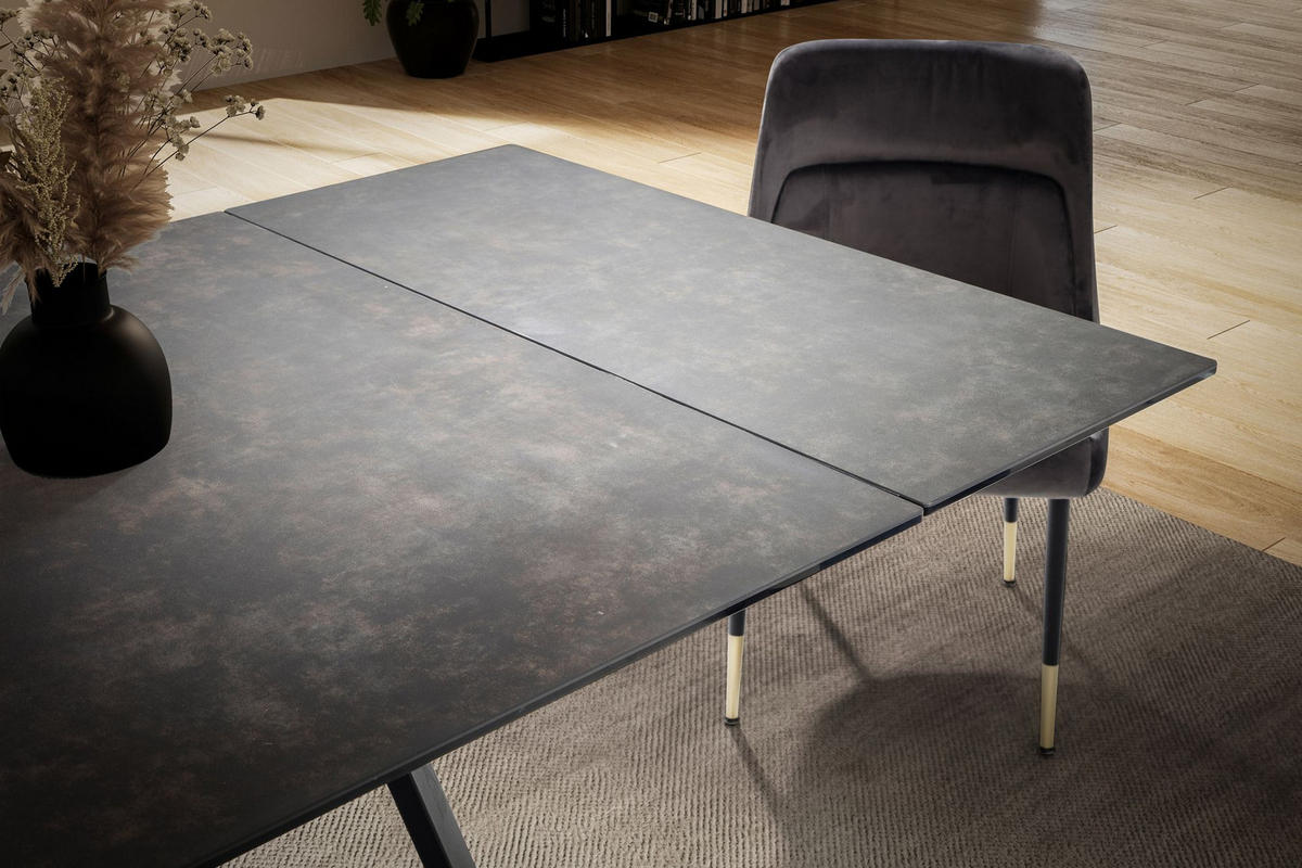 ESSTISCH Ausziehbar Keramik Glas Marmoroptik Rechteckig Groß, Schwarz 180x95x76 cm - Schwarz, Keramik/Metall (95/180/76cm) - KADIMA DESIGN
