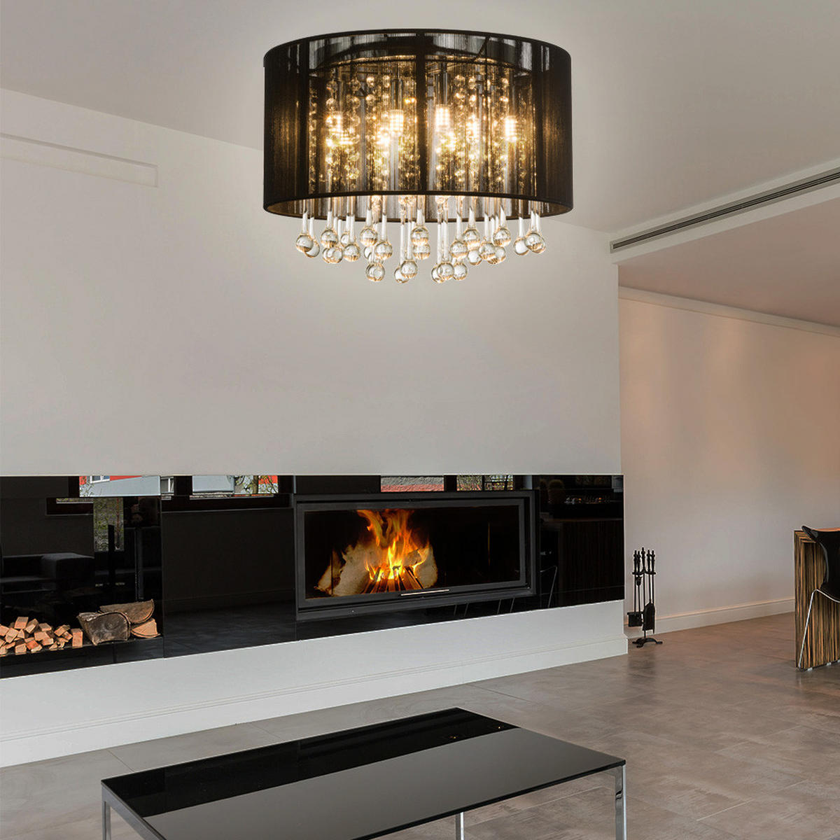 LED DECKENLEUCHTE Metall Schwarz Kristalloptik - Schwarz, Glas (40/40/29cm) - Globo Lighting