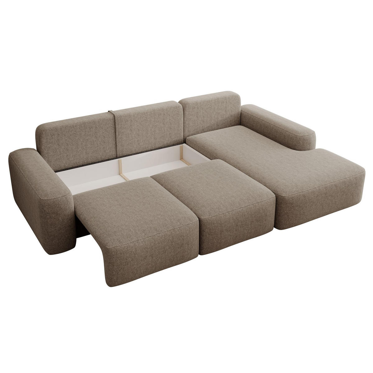 ECKSOFA Carnos mit Ballkissen, Hellbraun Chenille, rechtsseitig - Hellbraun/Schwarz, Kunststoff/Textil (264/162cm) - Selsey