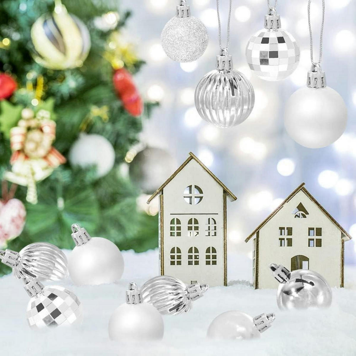 WEIHNACHTSKUGELN Set 36 Stück Kunststoff 4 cm Silber - Silberfarben, Kunststoff (4/4/4cm)